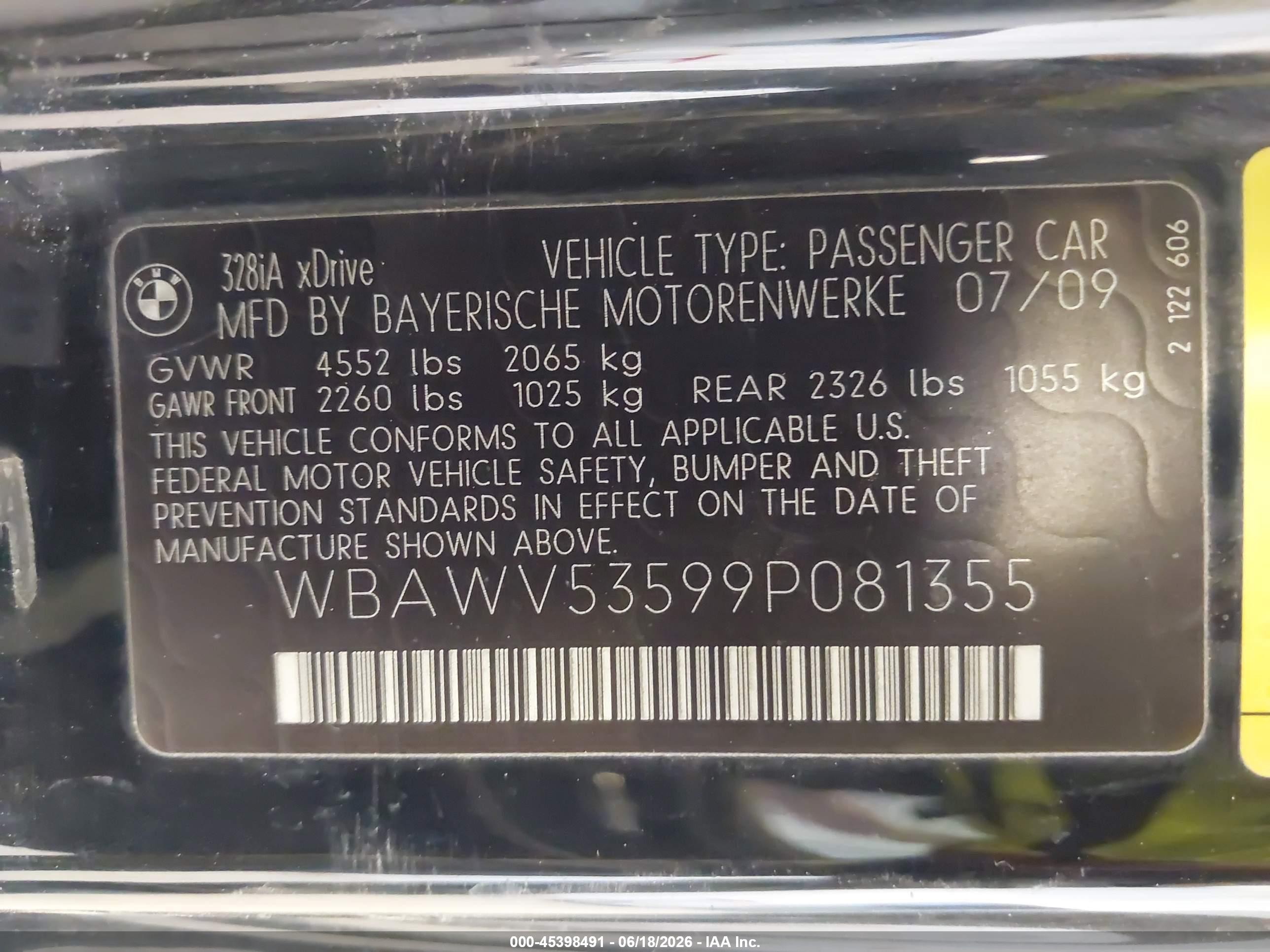 2009 Bmw 3 Series 328i Xdrive Черный vin: WBAWV53599P081355