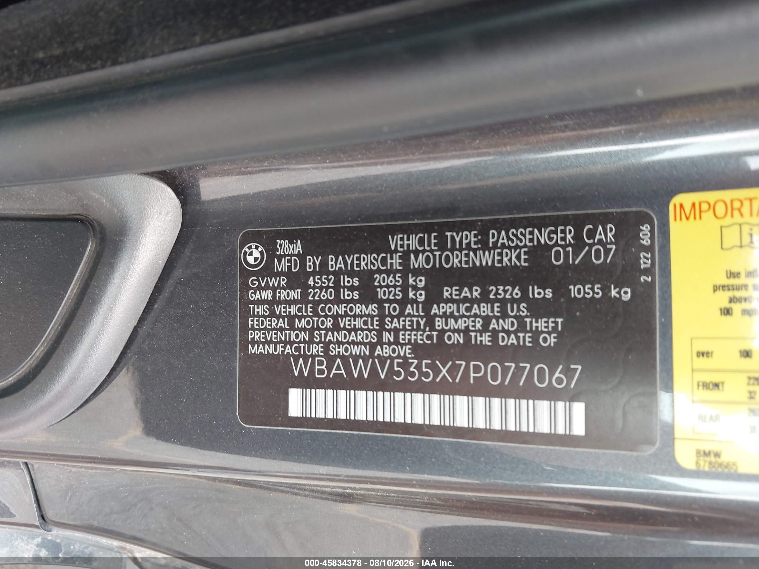 2007 Bmw 328xi   Серый vin: WBAWV535X7P077067