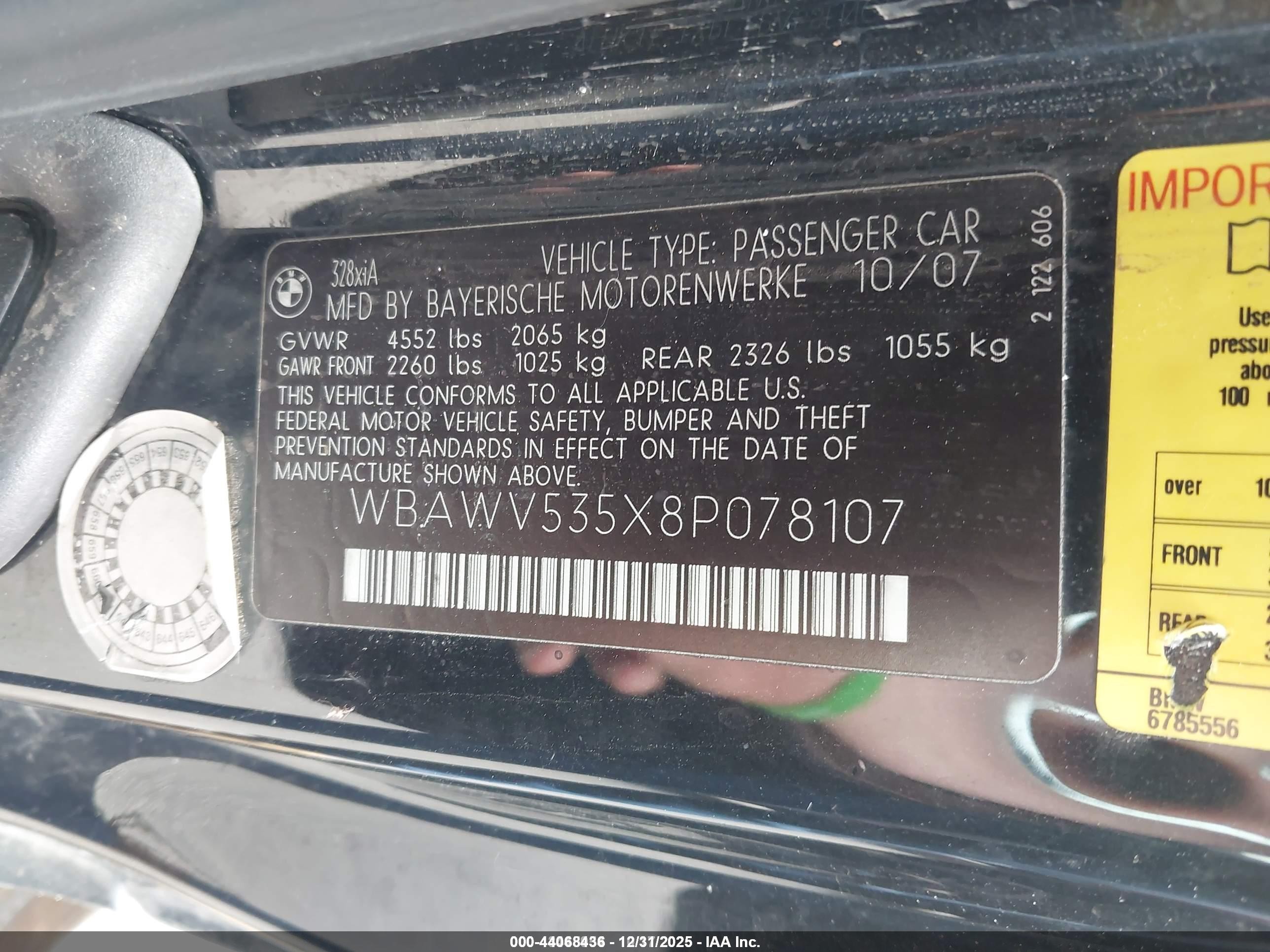 2008 Bmw 328xi   Black vin: WBAWV535X8P078107