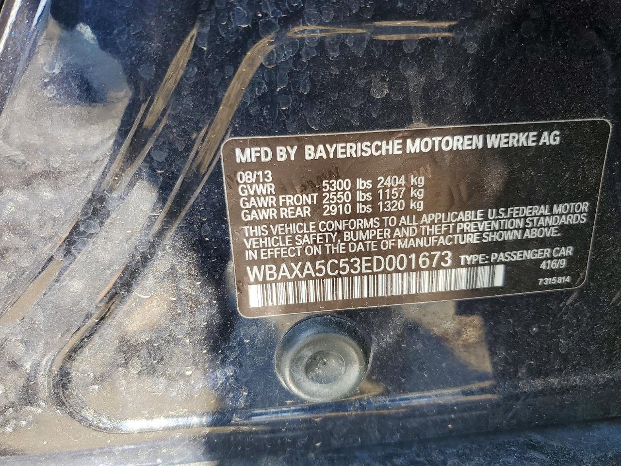 2014 Bmw 535 D Blue vin: WBAXA5C53ED001673