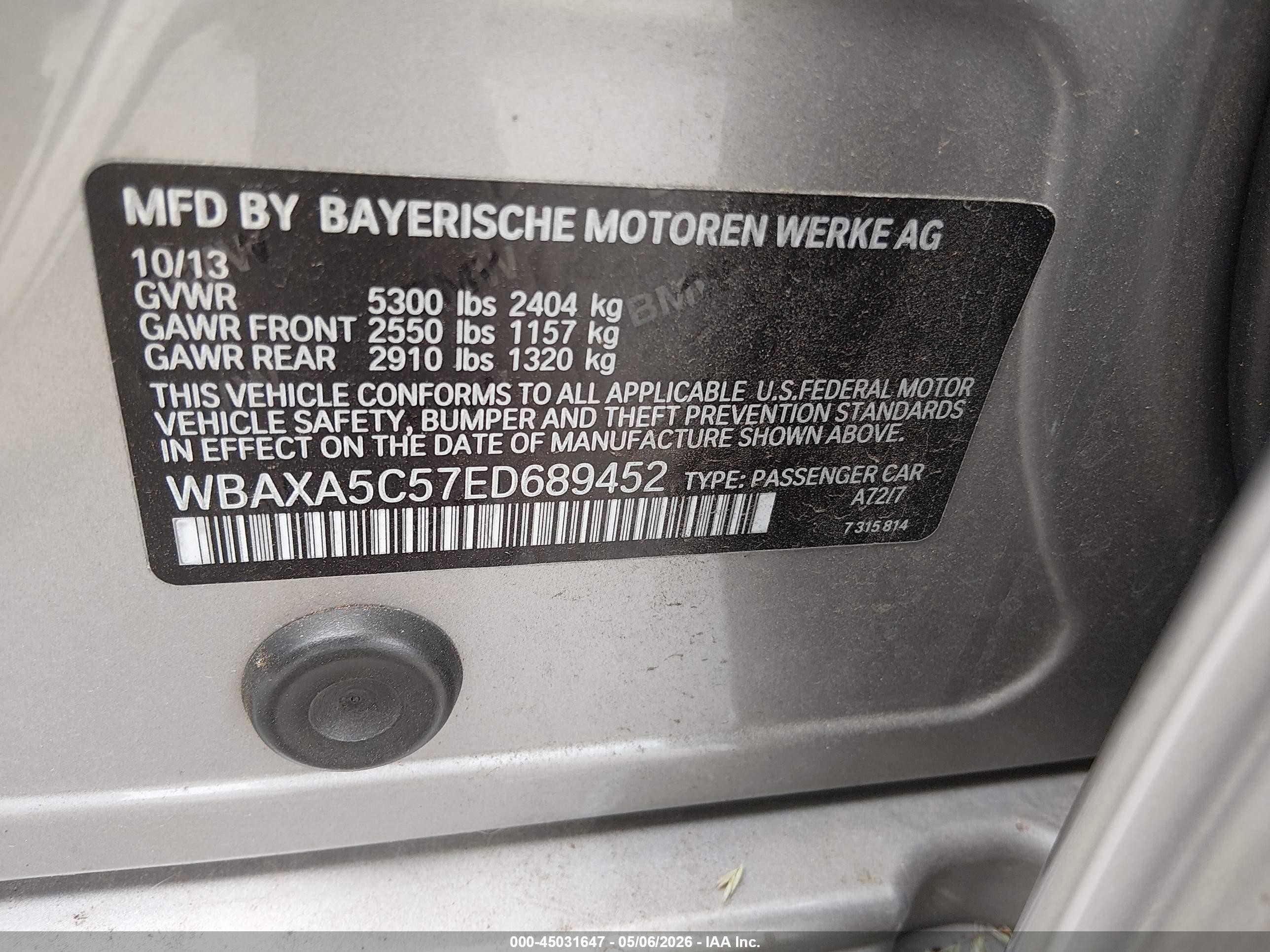 2014 Bmw 535d   Tan vin: WBAXA5C57ED689452