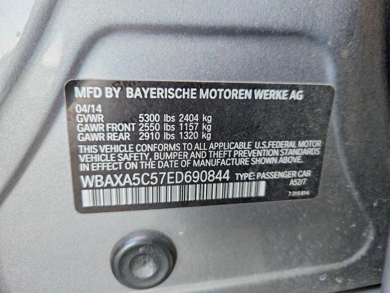 2014 Bmw 535 D Gray vin: WBAXA5C57ED690844