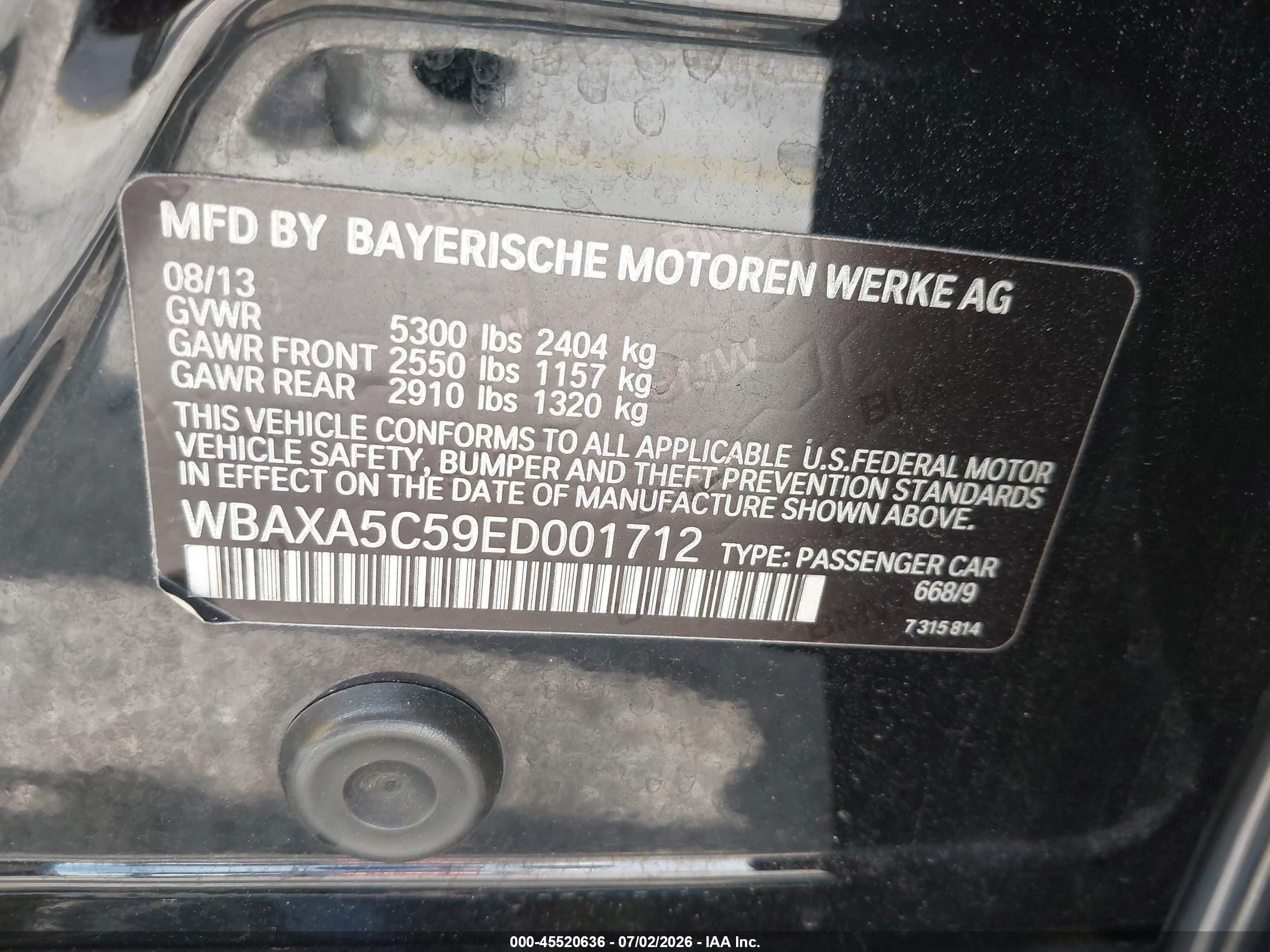 2014 Bmw 535d   Black vin: WBAXA5C59ED001712
