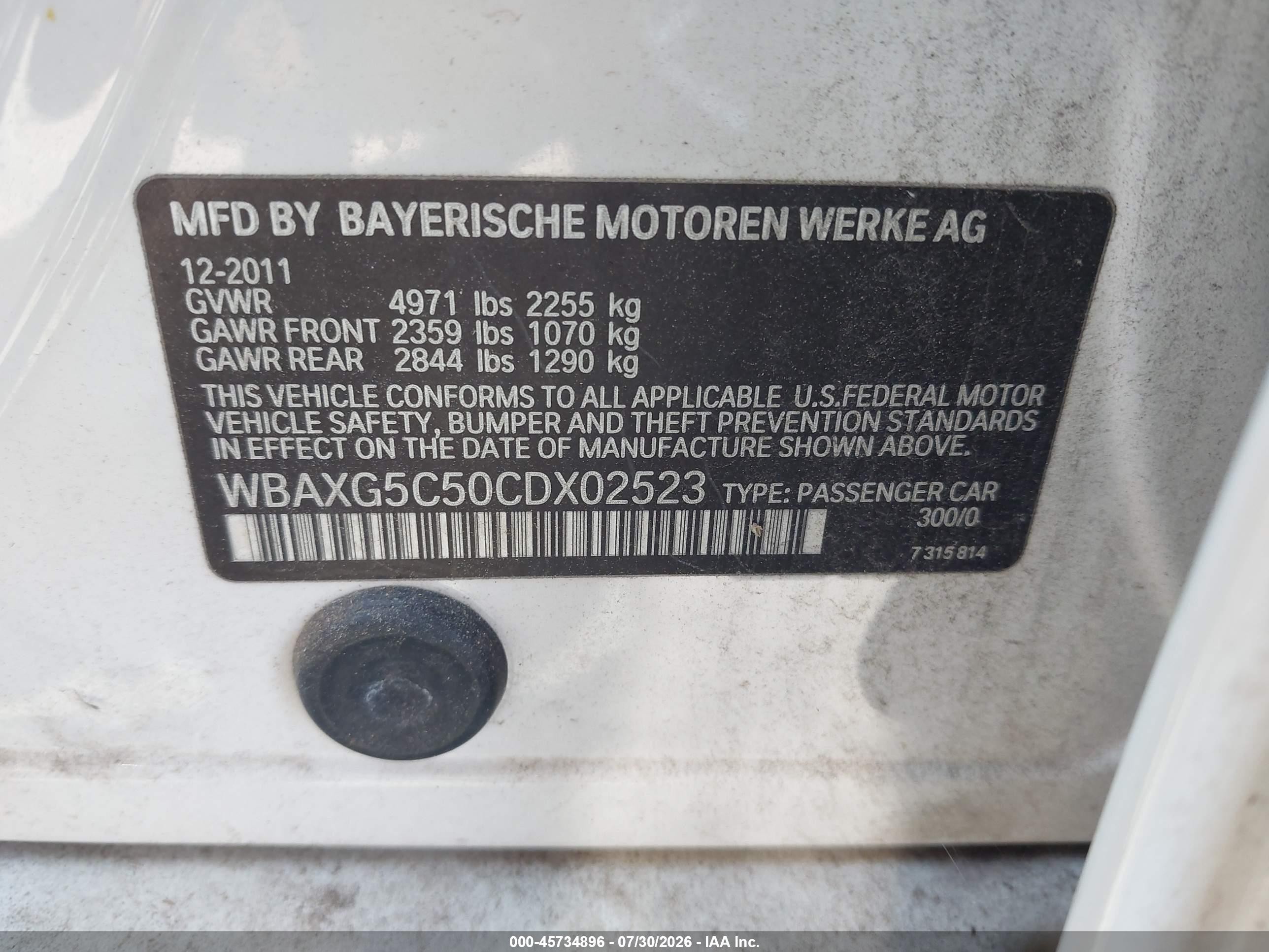 2012 Bmw 528i   White vin: WBAXG5C50CDX02523