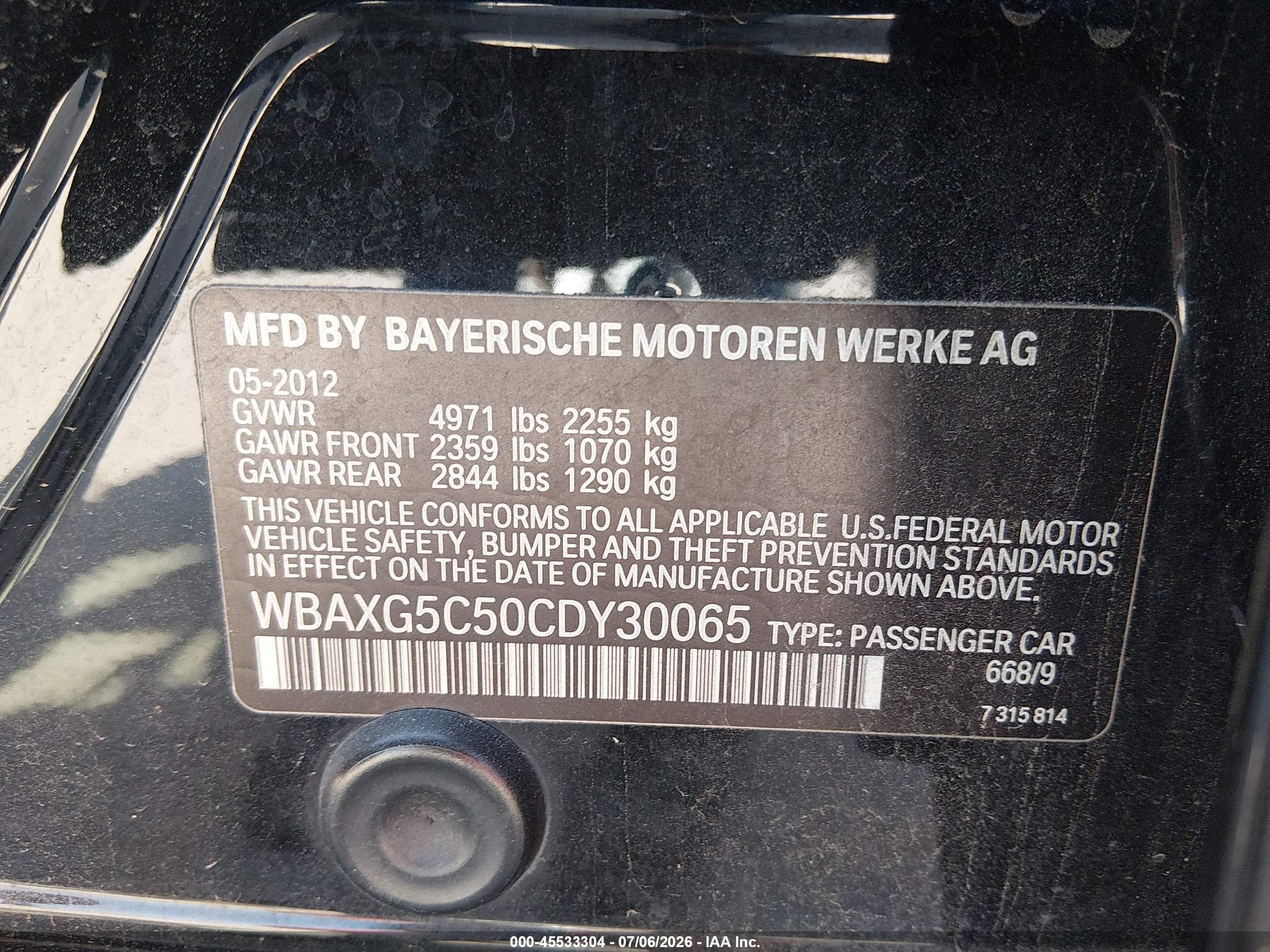 2012 Bmw 528i   Black vin: WBAXG5C50CDY30065
