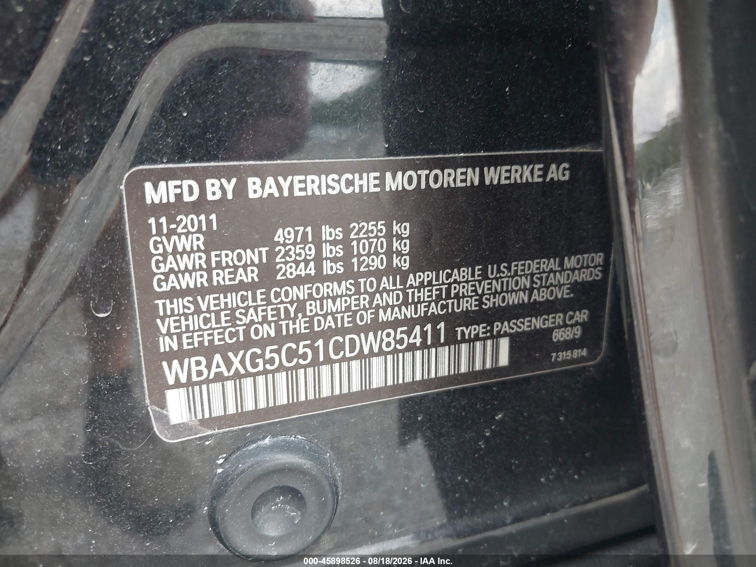 2012 Bmw 528i Black vin: WBAXG5C51CDW85411