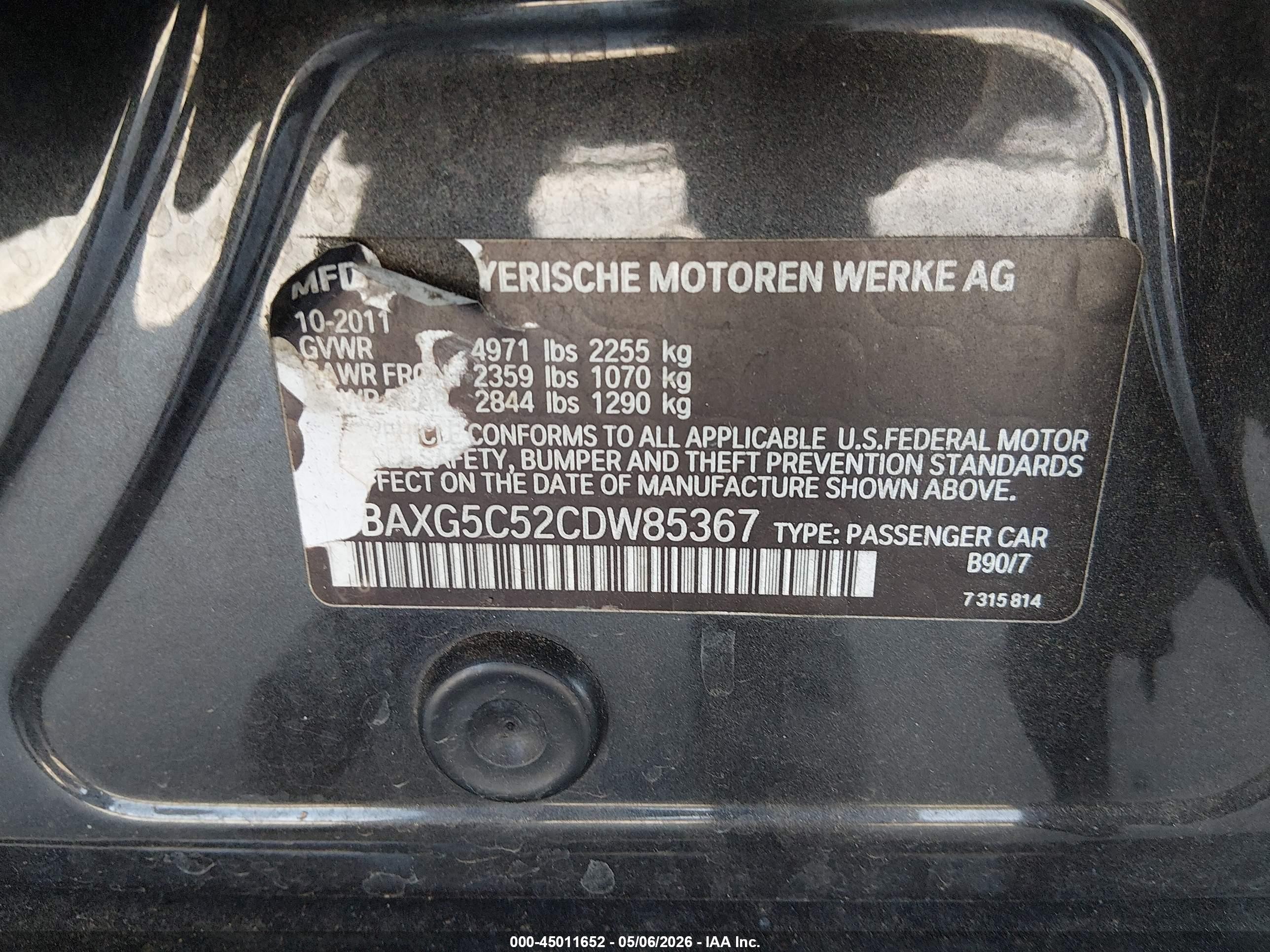 2012 Bmw 528i   Серый vin: WBAXG5C52CDW85367