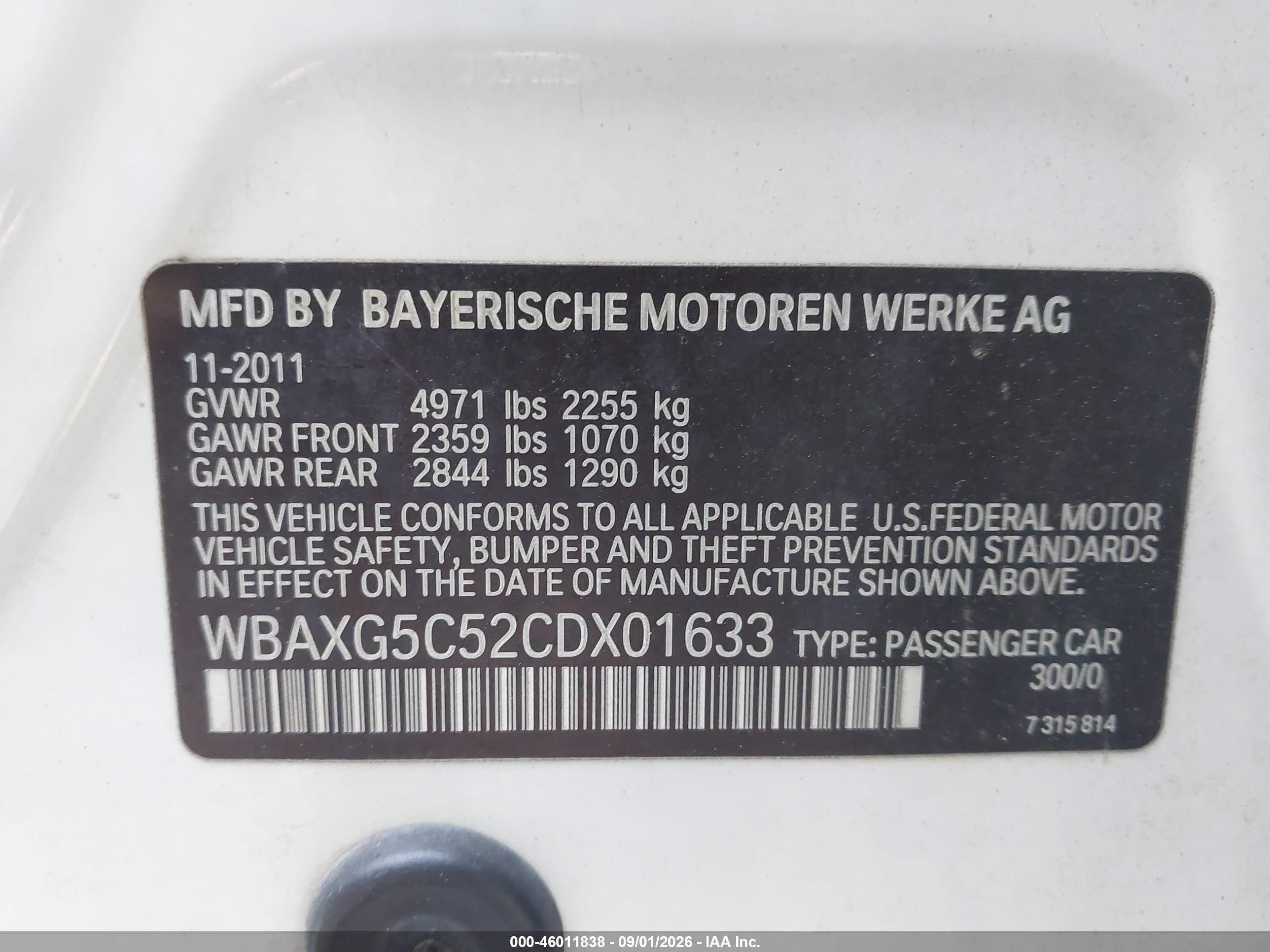 2012 Bmw 528i   White vin: WBAXG5C52CDX01633