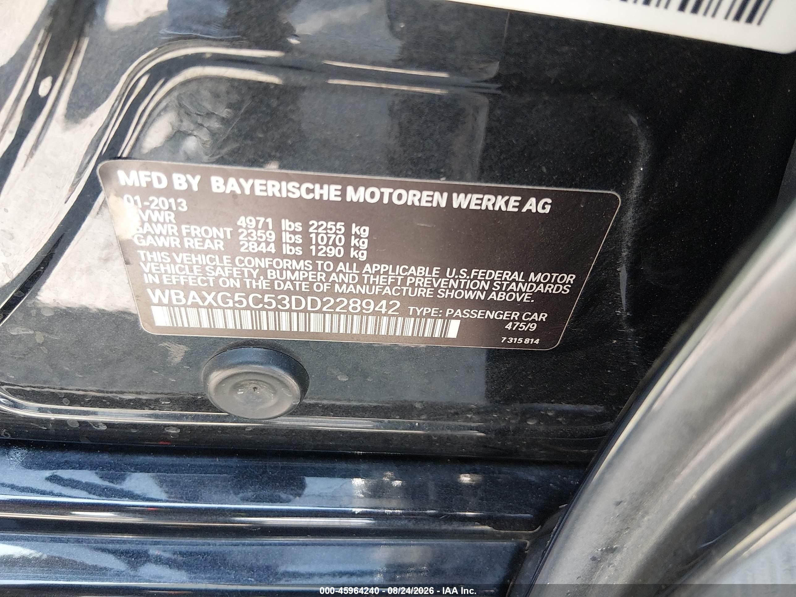 2013 Bmw 528i   Black vin: WBAXG5C53DD228942