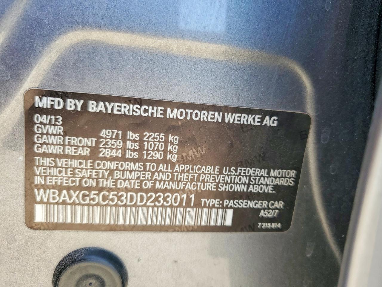 2013 Bmw 528 I Gray vin: WBAXG5C53DD233011