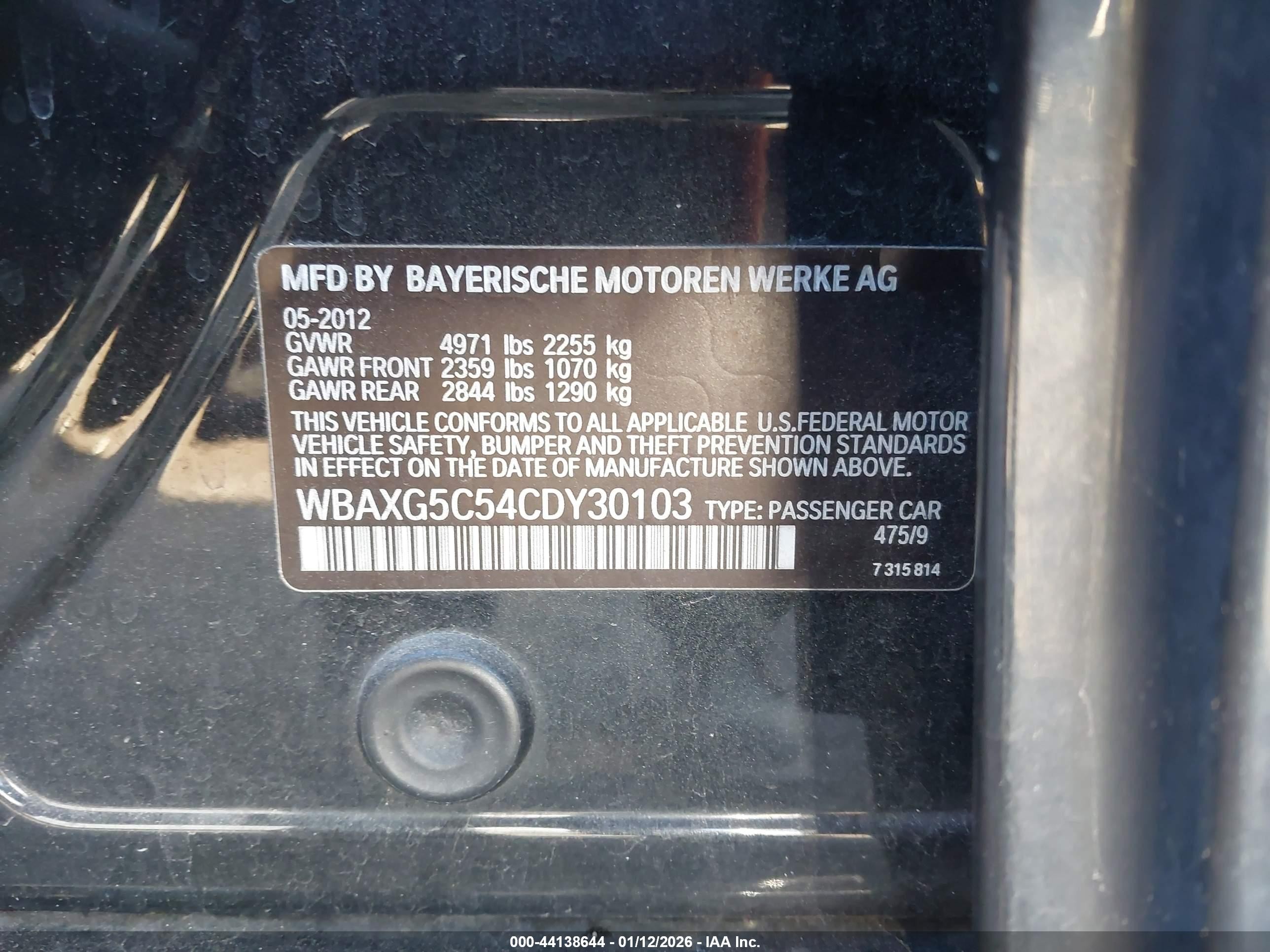 2012 Bmw 528i   Black vin: WBAXG5C54CDY30103