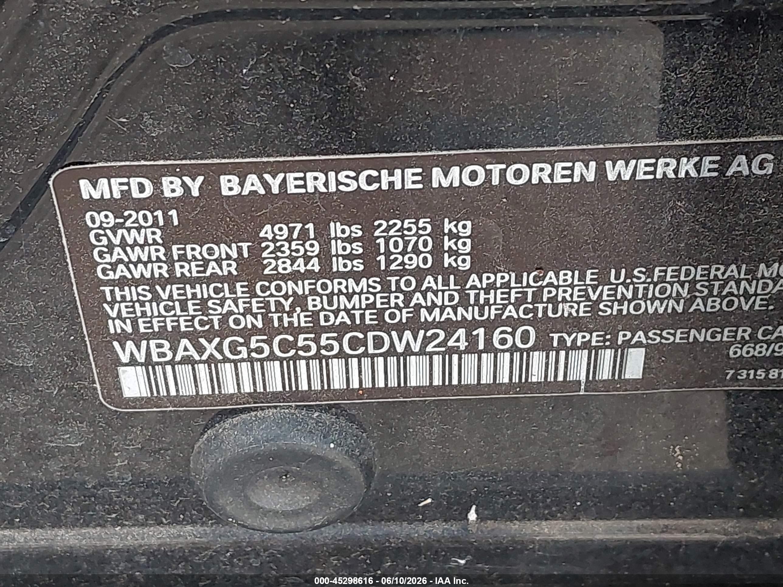 2012 Bmw 528i   Black vin: WBAXG5C55CDW24160