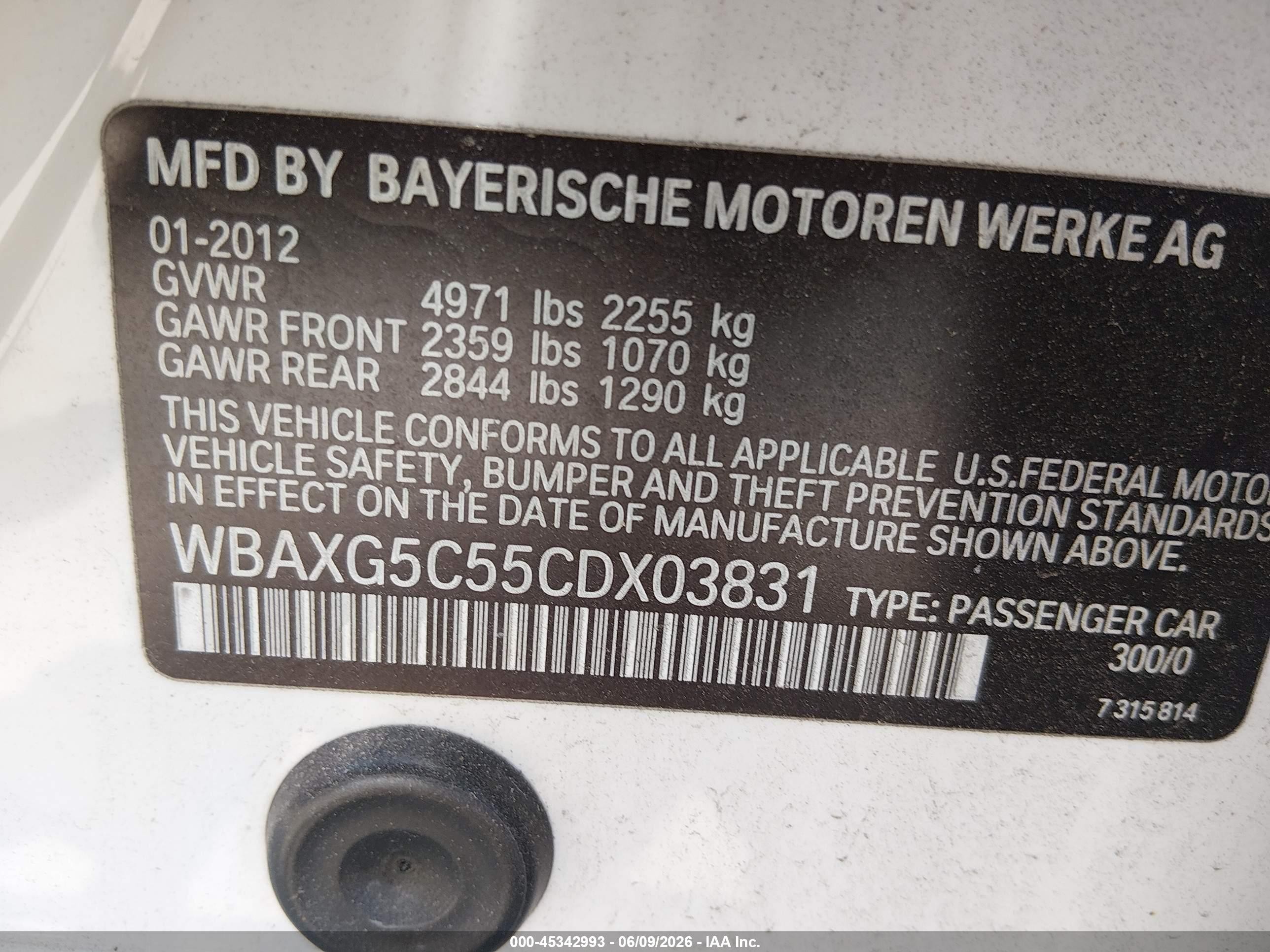 2012 Bmw 528i   White vin: WBAXG5C55CDX03831
