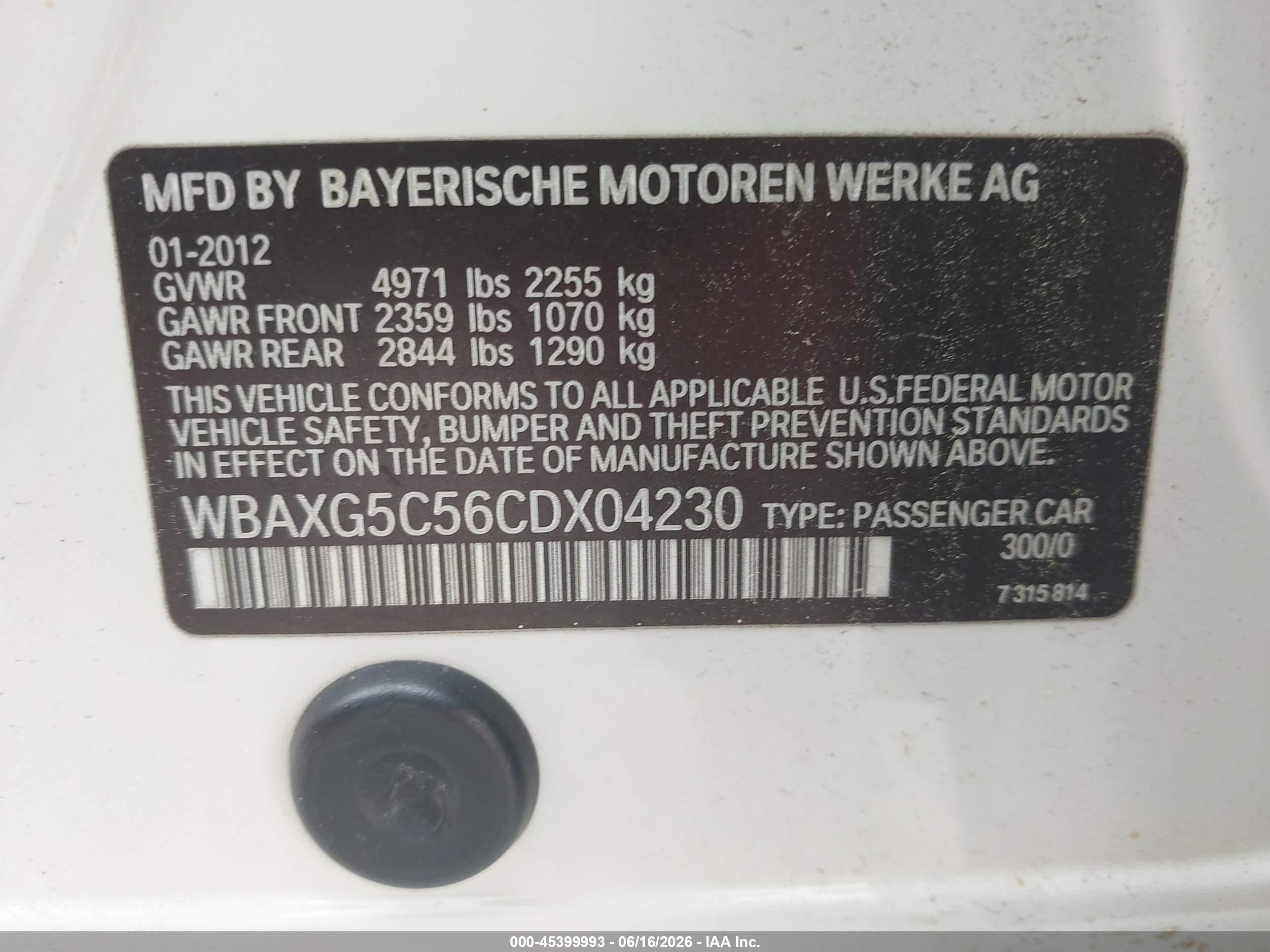2012 Bmw 528i   White vin: WBAXG5C56CDX04230