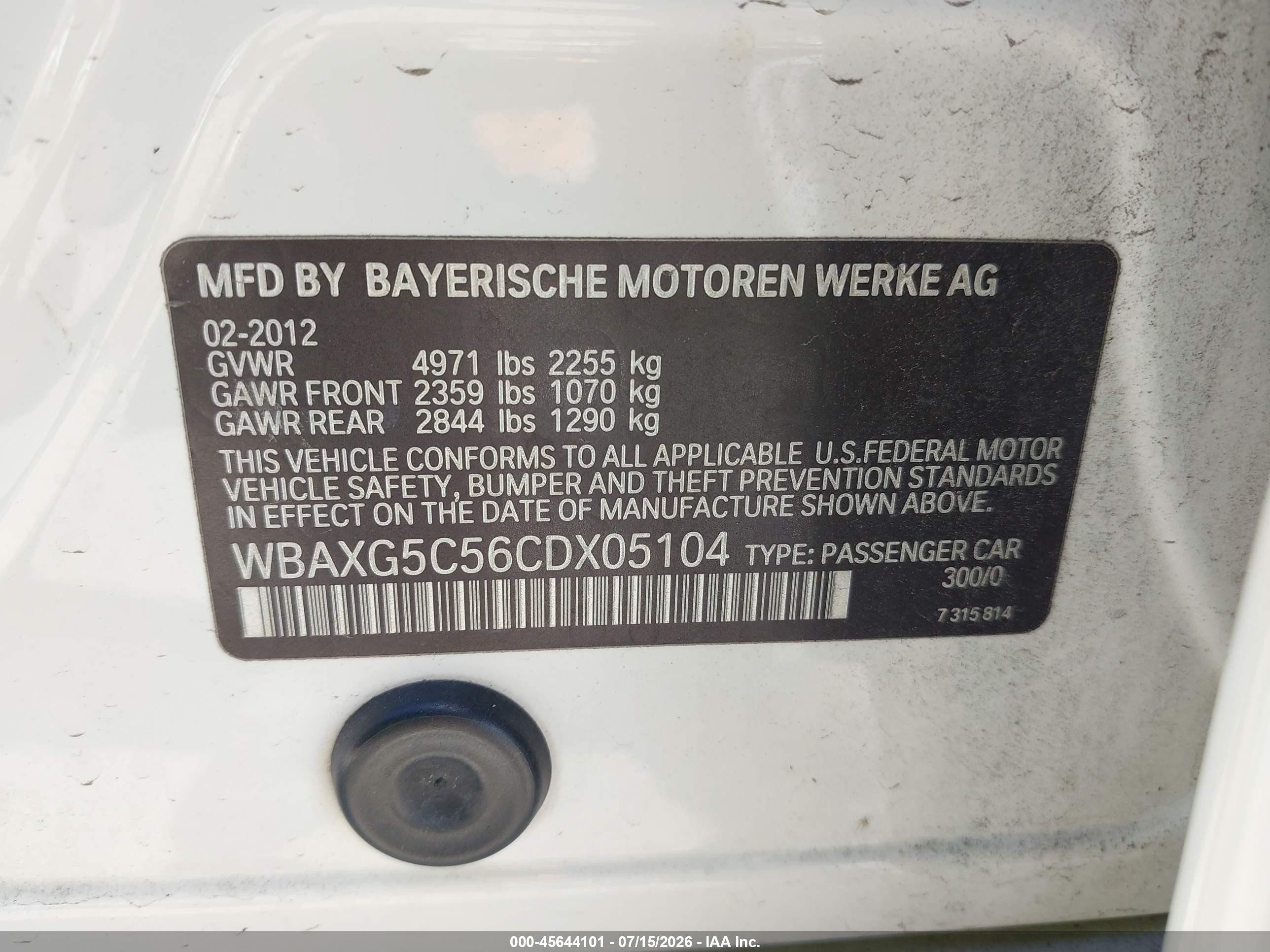 2012 Bmw 528i   White vin: WBAXG5C56CDX05104