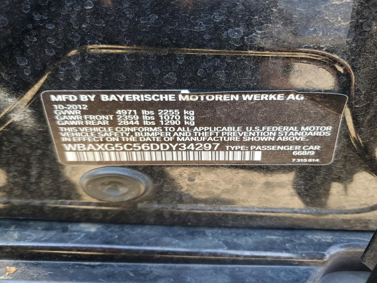 2013 Bmw 528 I Черный vin: WBAXG5C56DDY34297