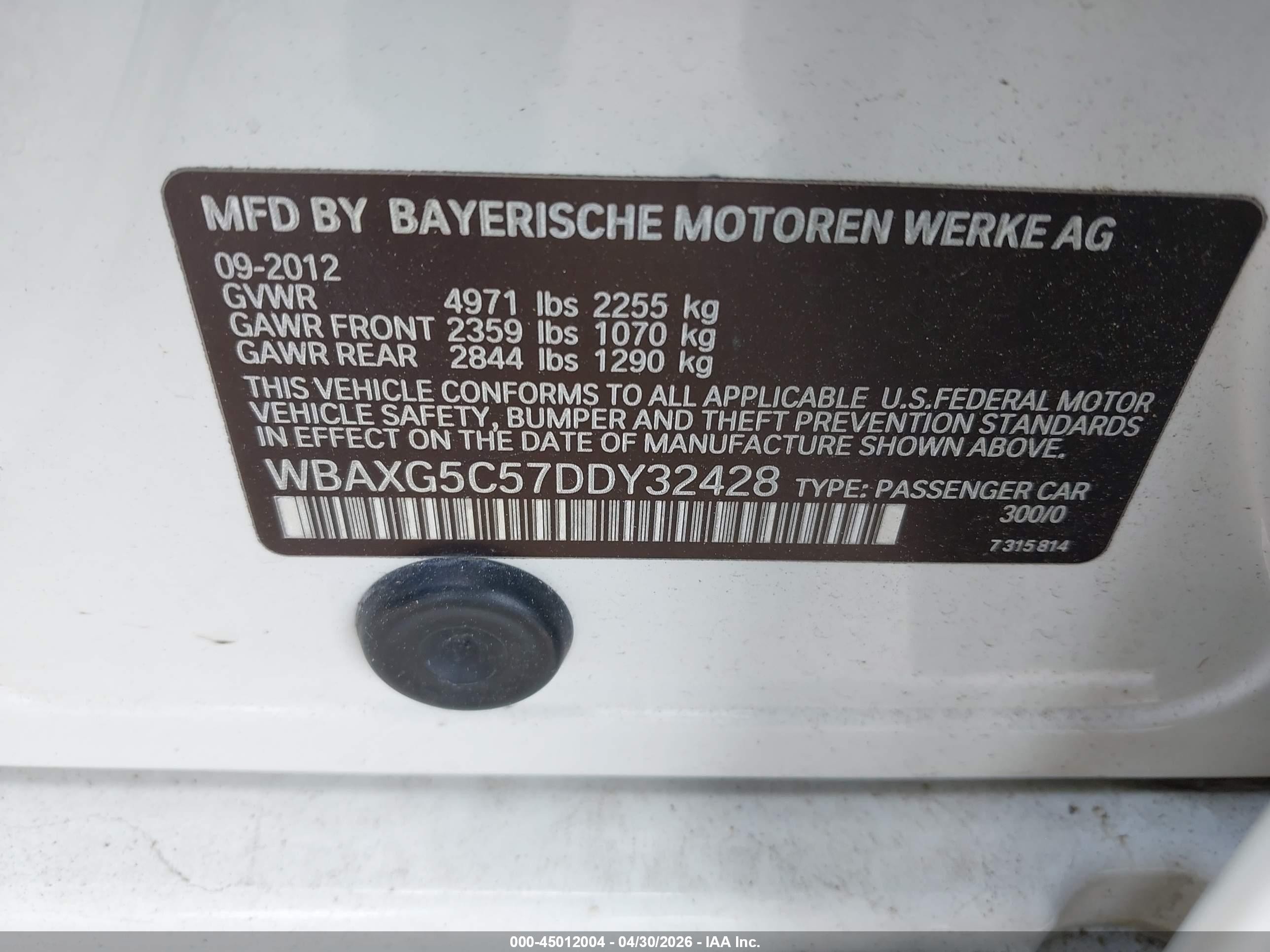 2013 Bmw 528i White vin: WBAXG5C57DDY32428