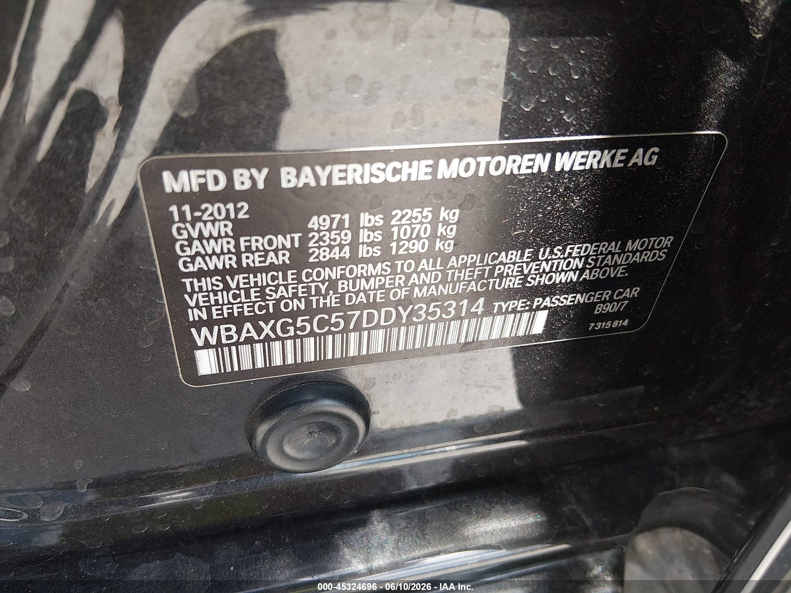 2013 Bmw 528i   Серый vin: WBAXG5C57DDY35314