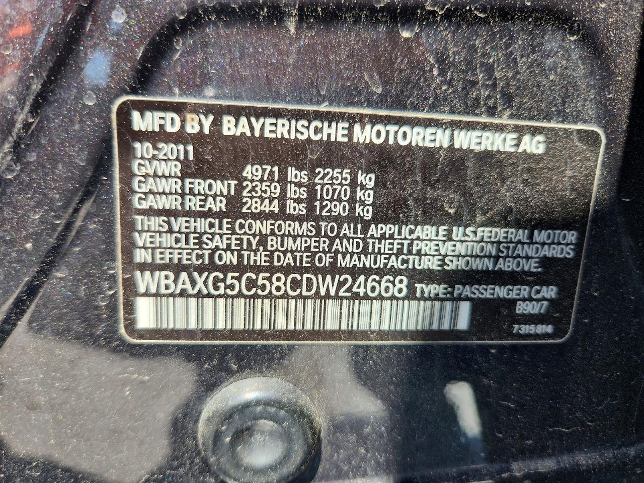 2012 Bmw 528 I Charcoal vin: WBAXG5C58CDW24668