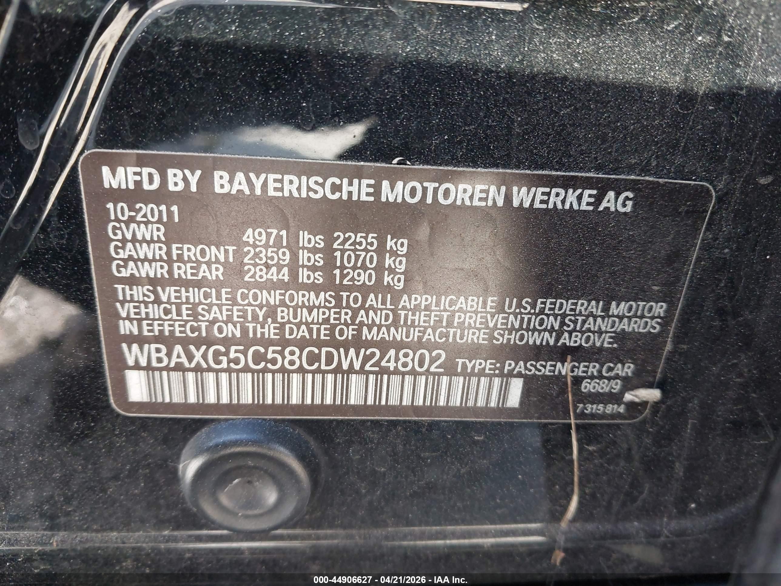 2012 Bmw 528i   Black vin: WBAXG5C58CDW24802