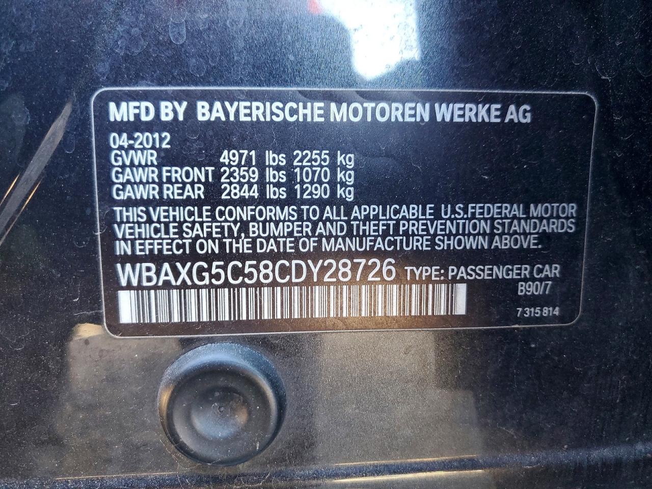 2012 Bmw 528 I Black vin: WBAXG5C58CDY28726