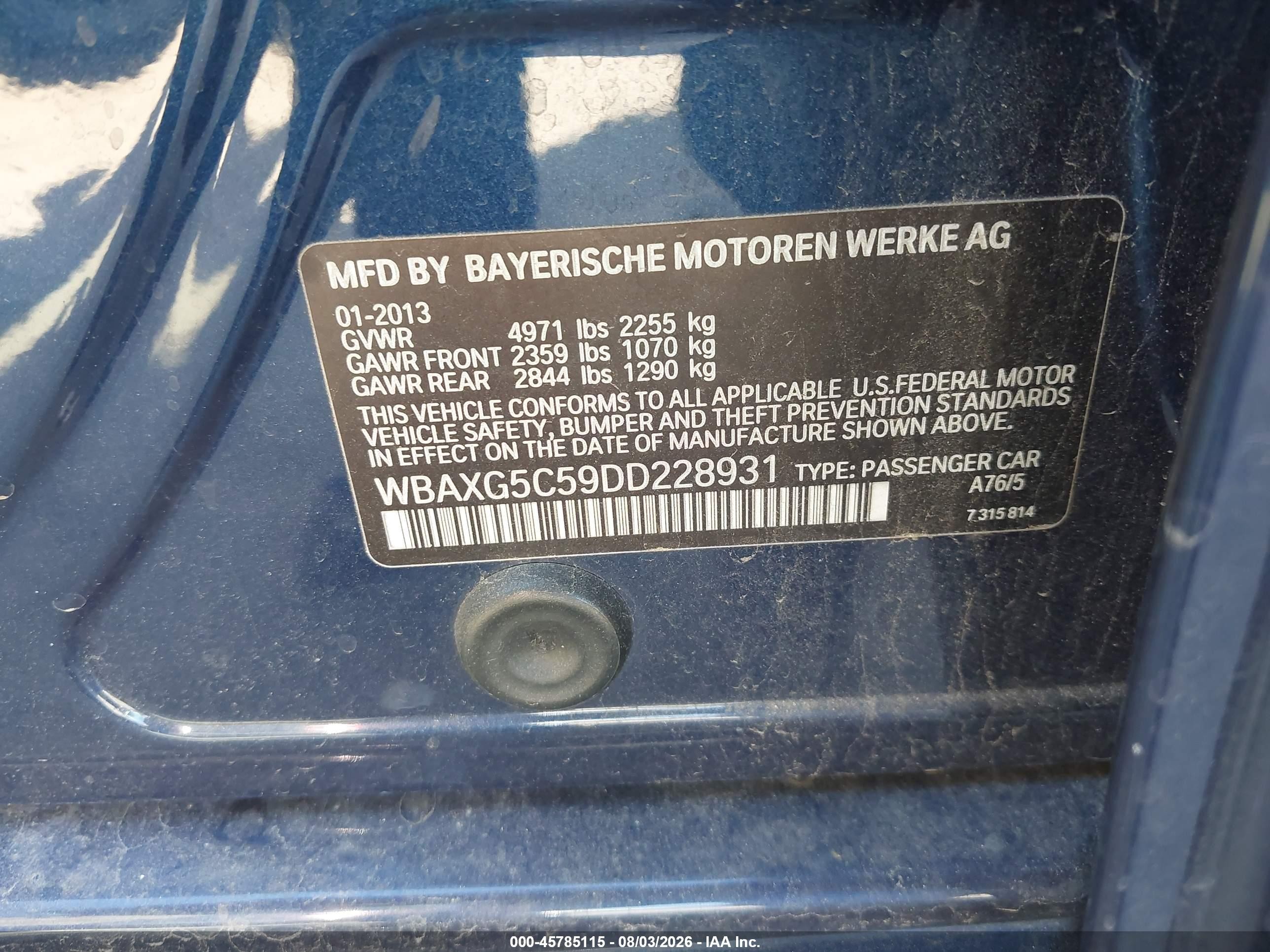 2013 Bmw 528i   Blue vin: WBAXG5C59DD228931