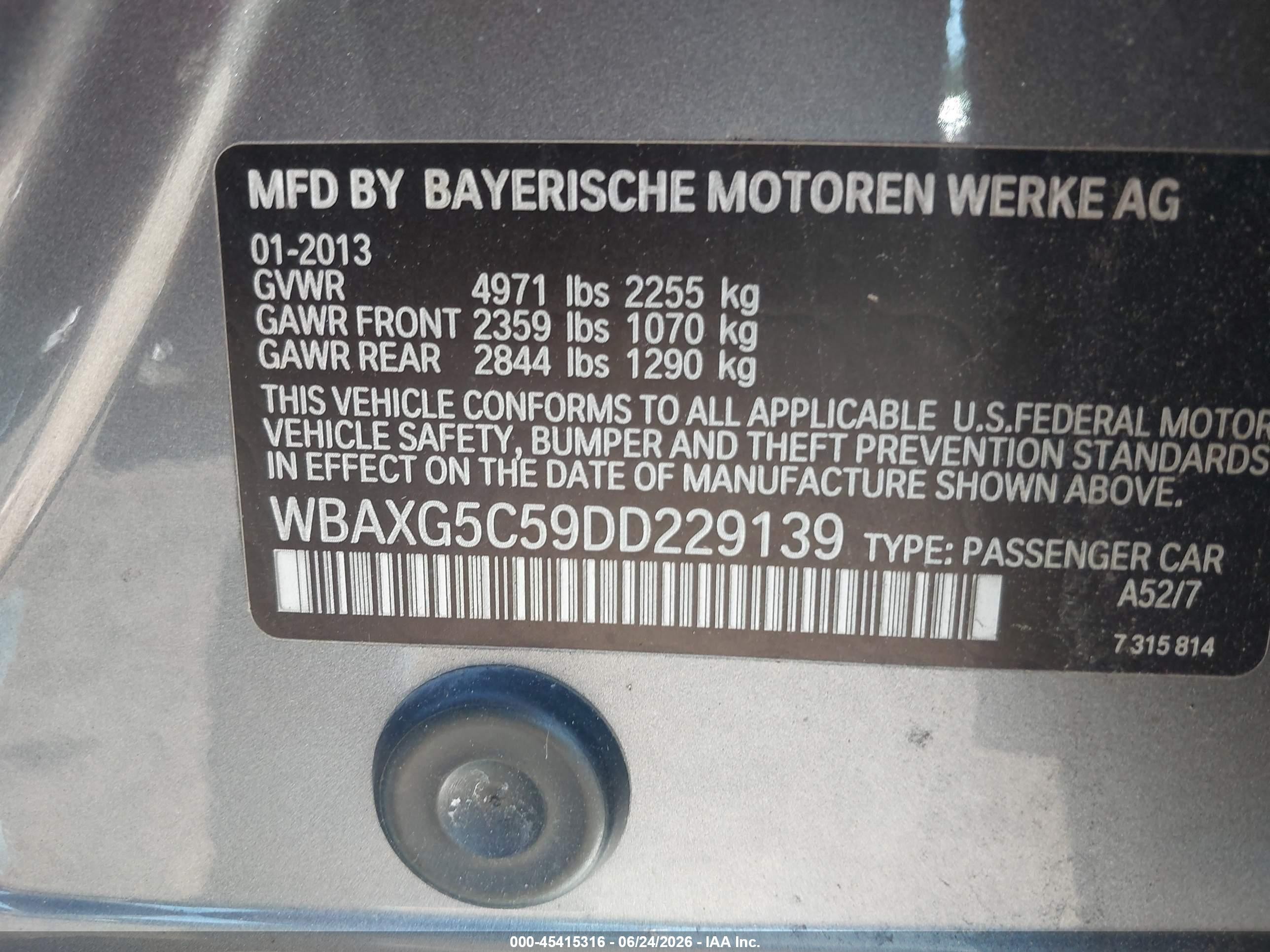 2013 Bmw 528i   Серый vin: WBAXG5C59DD229139