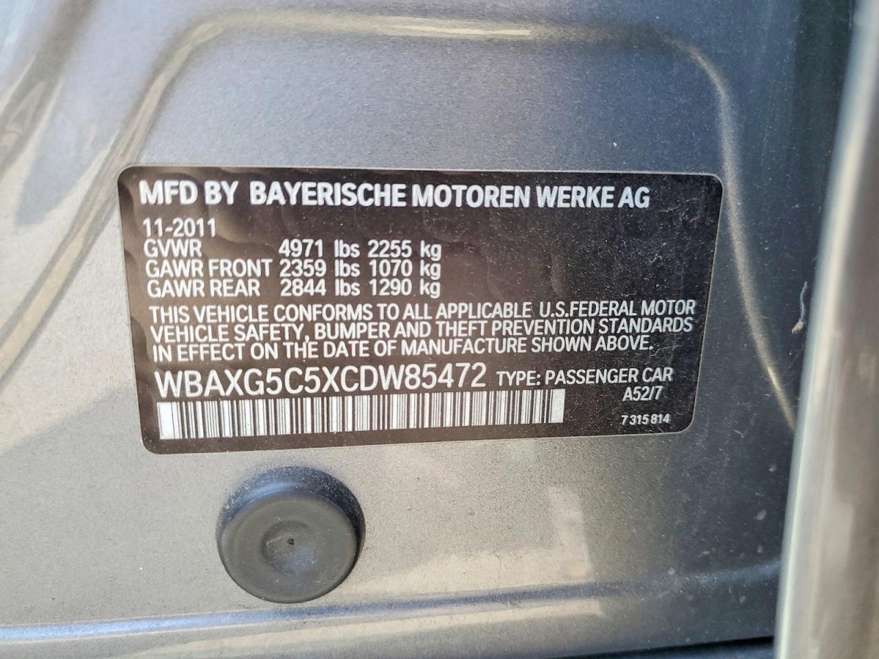 2012 Bmw 528 I Charcoal vin: WBAXG5C5XCDW85472