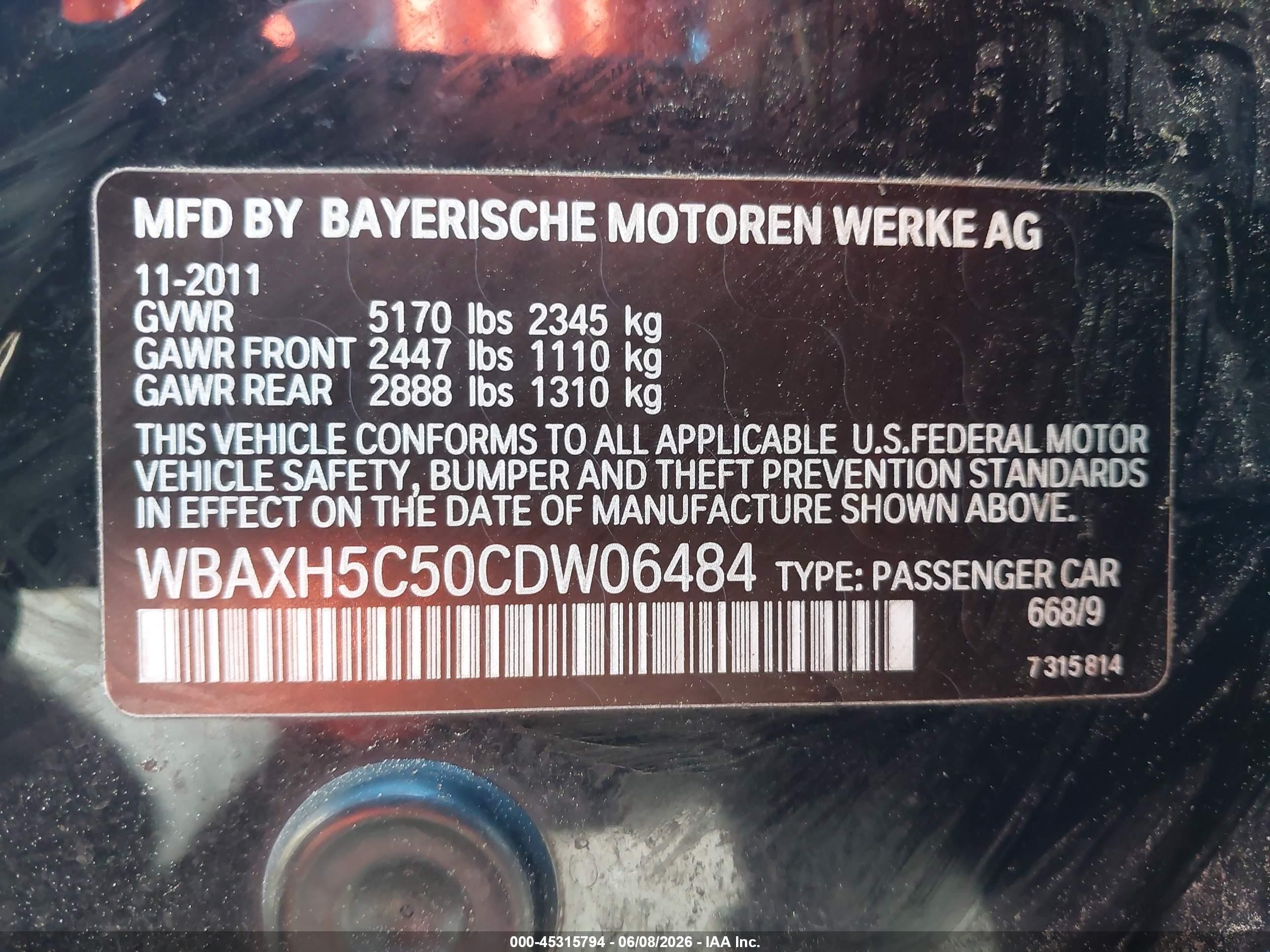 2012 Bmw 528i Xdrive Black vin: WBAXH5C50CDW06484
