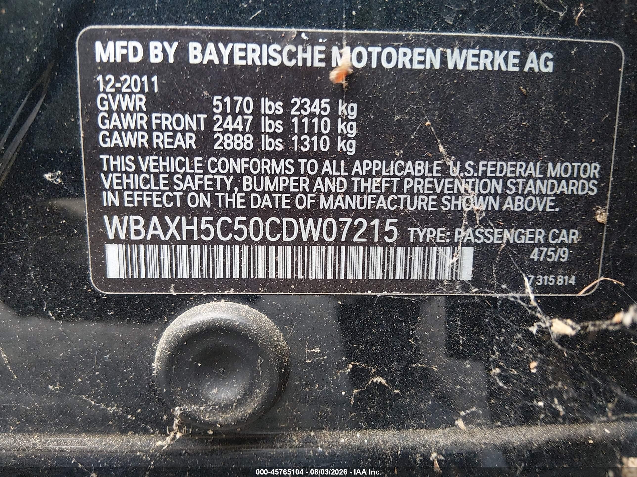 2012 Bmw 528i Xdrive Black vin: WBAXH5C50CDW07215