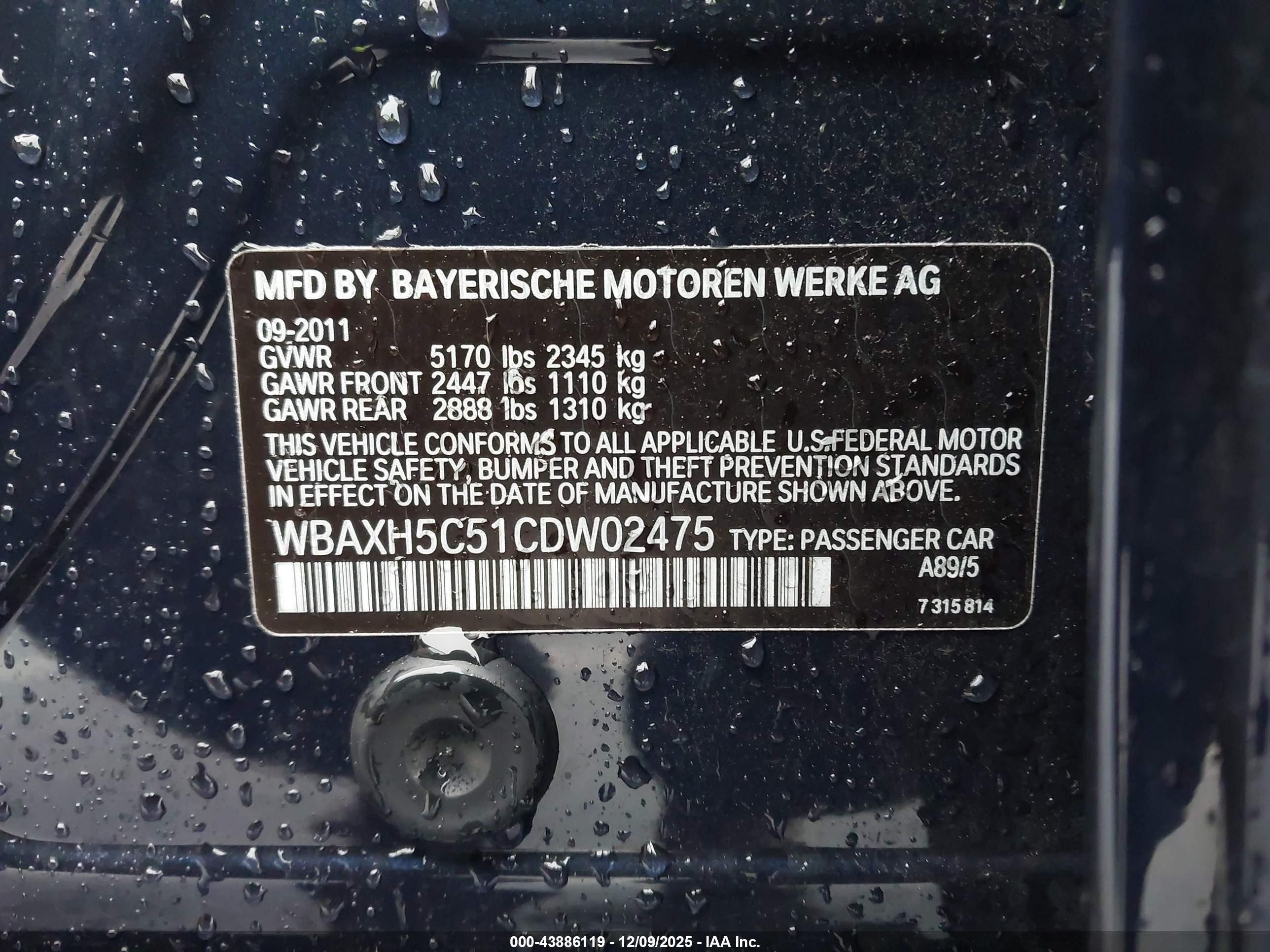2012 Bmw 528i Xdrive Dark Blue vin: WBAXH5C51CDW02475