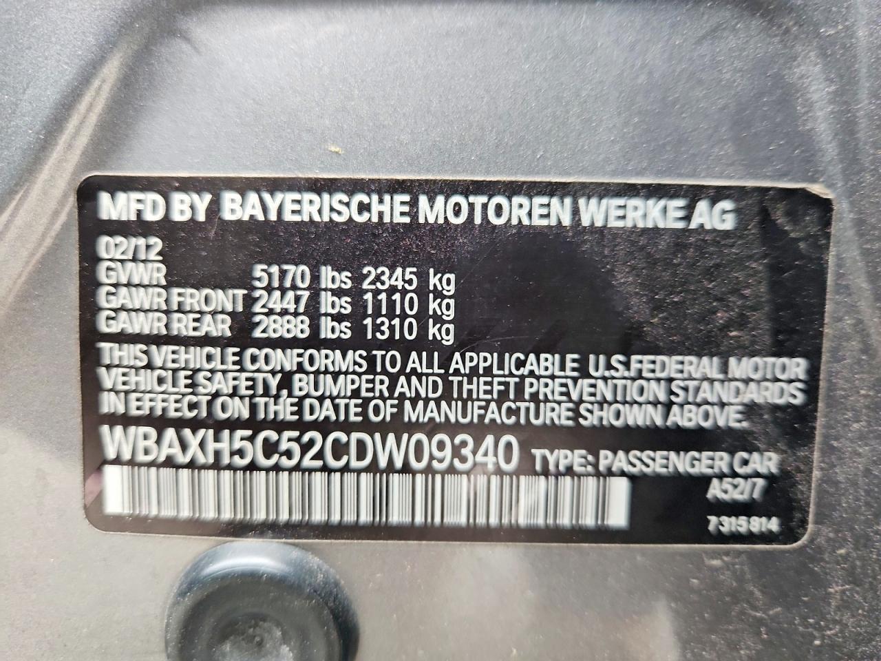 2012 Bmw 528 Xi Gray vin: WBAXH5C52CDW09340