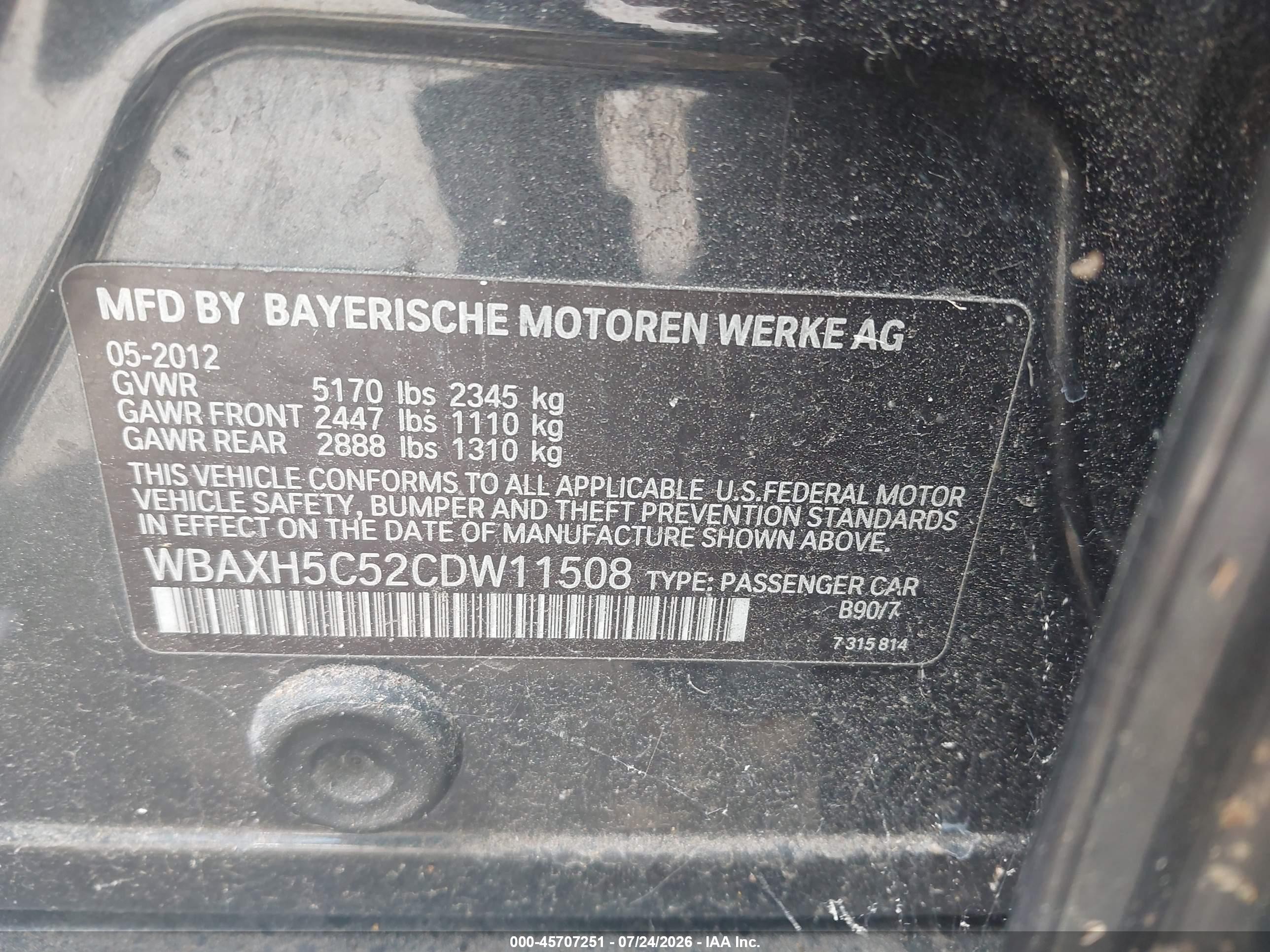 2012 Bmw 528i Xdrive Black vin: WBAXH5C52CDW11508