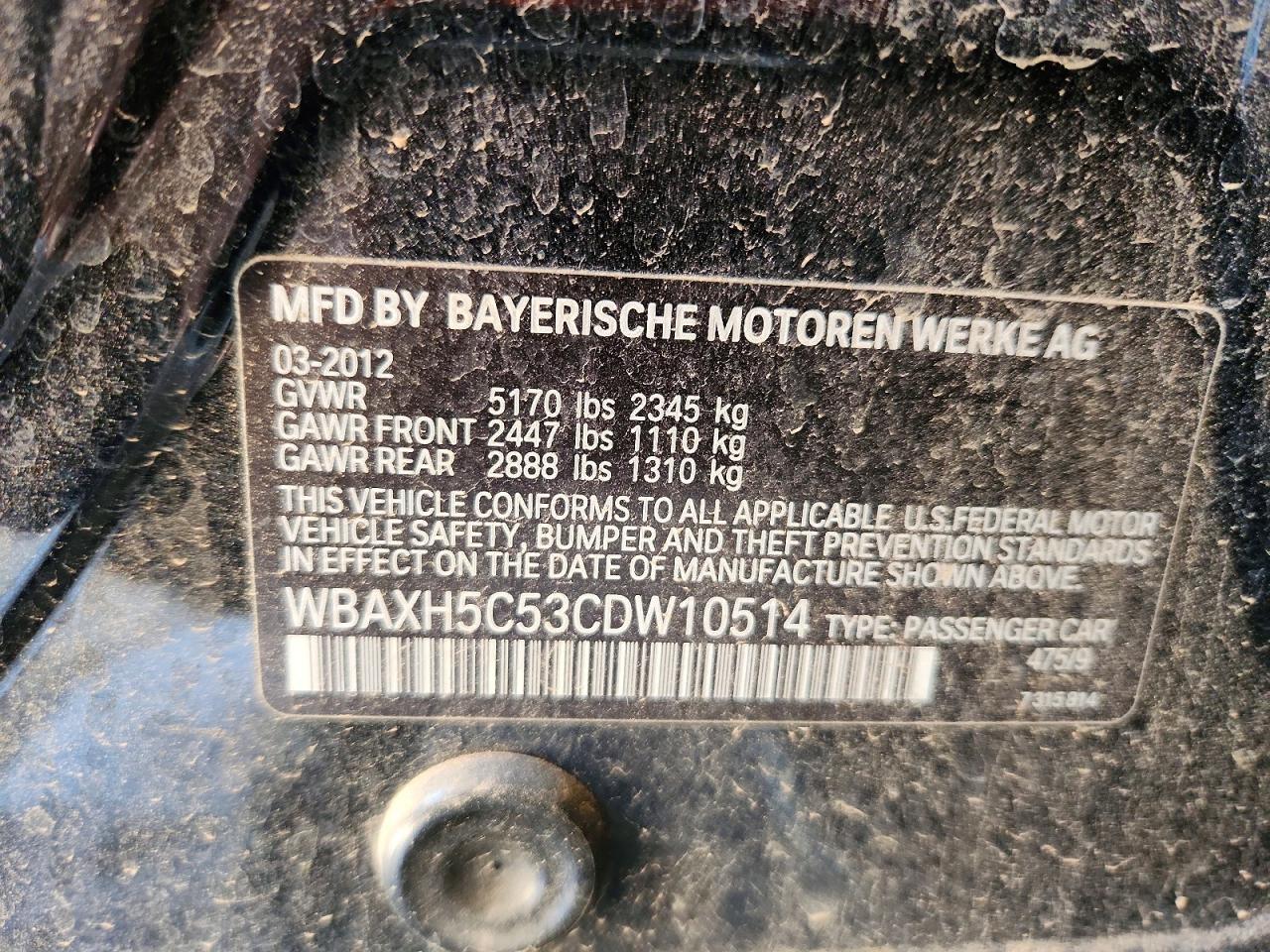 2012 Bmw 528 Xi Black vin: WBAXH5C53CDW10514