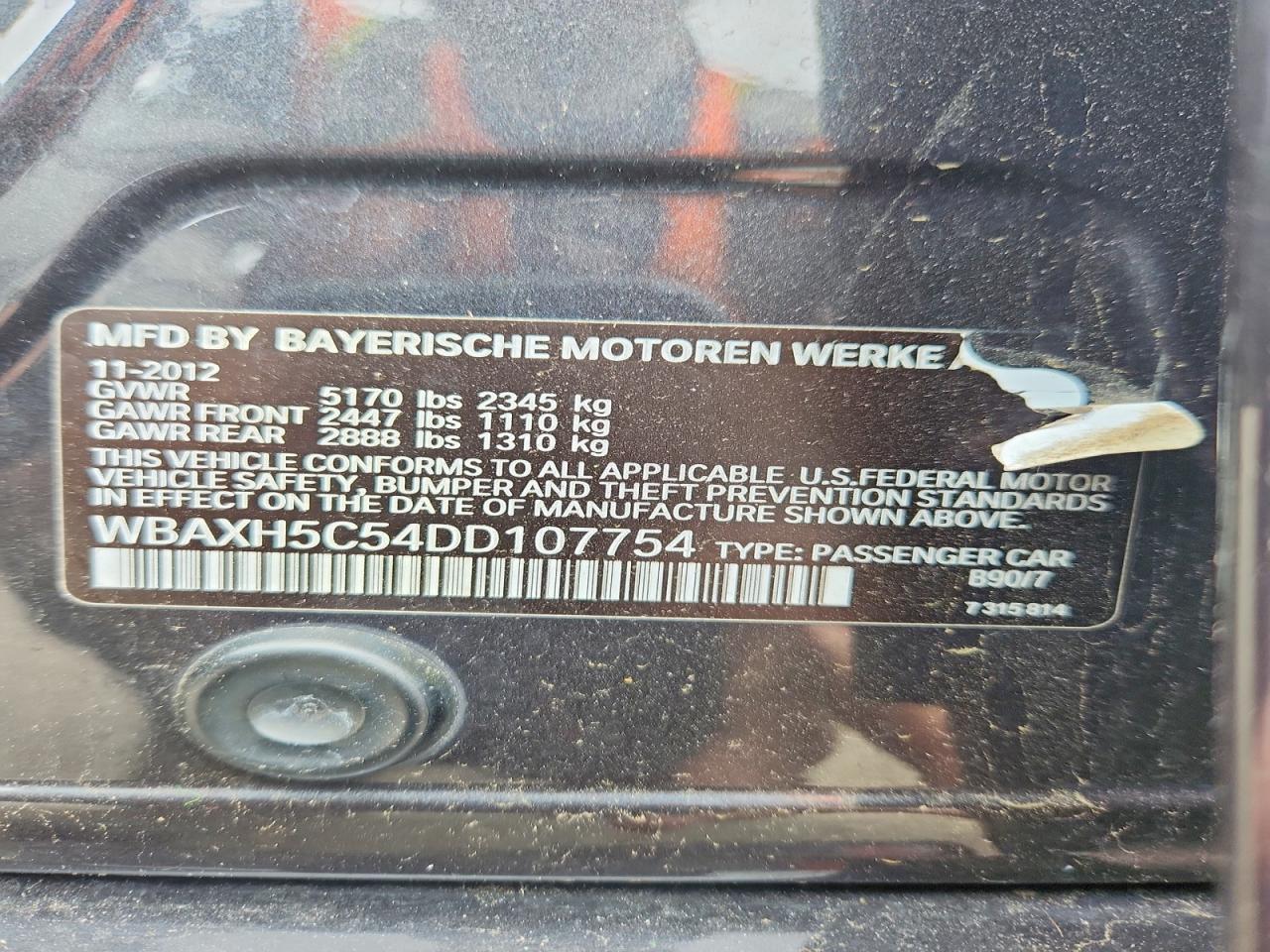 2013 Bmw 528 Xi Угольный vin: WBAXH5C54DD107754