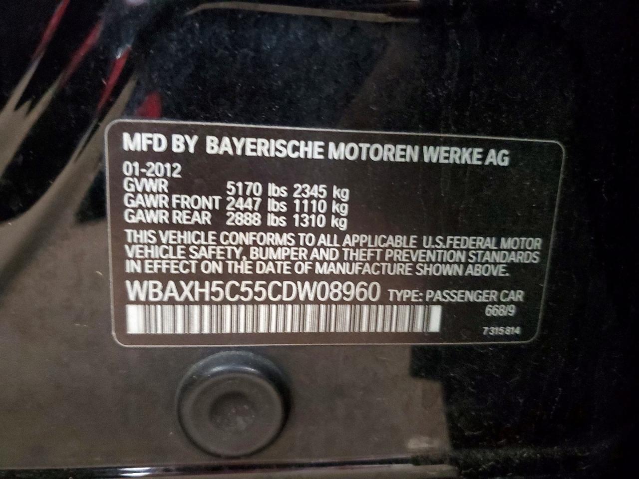 2012 Bmw 5 Series 528i Black vin: WBAXH5C55CDW08960