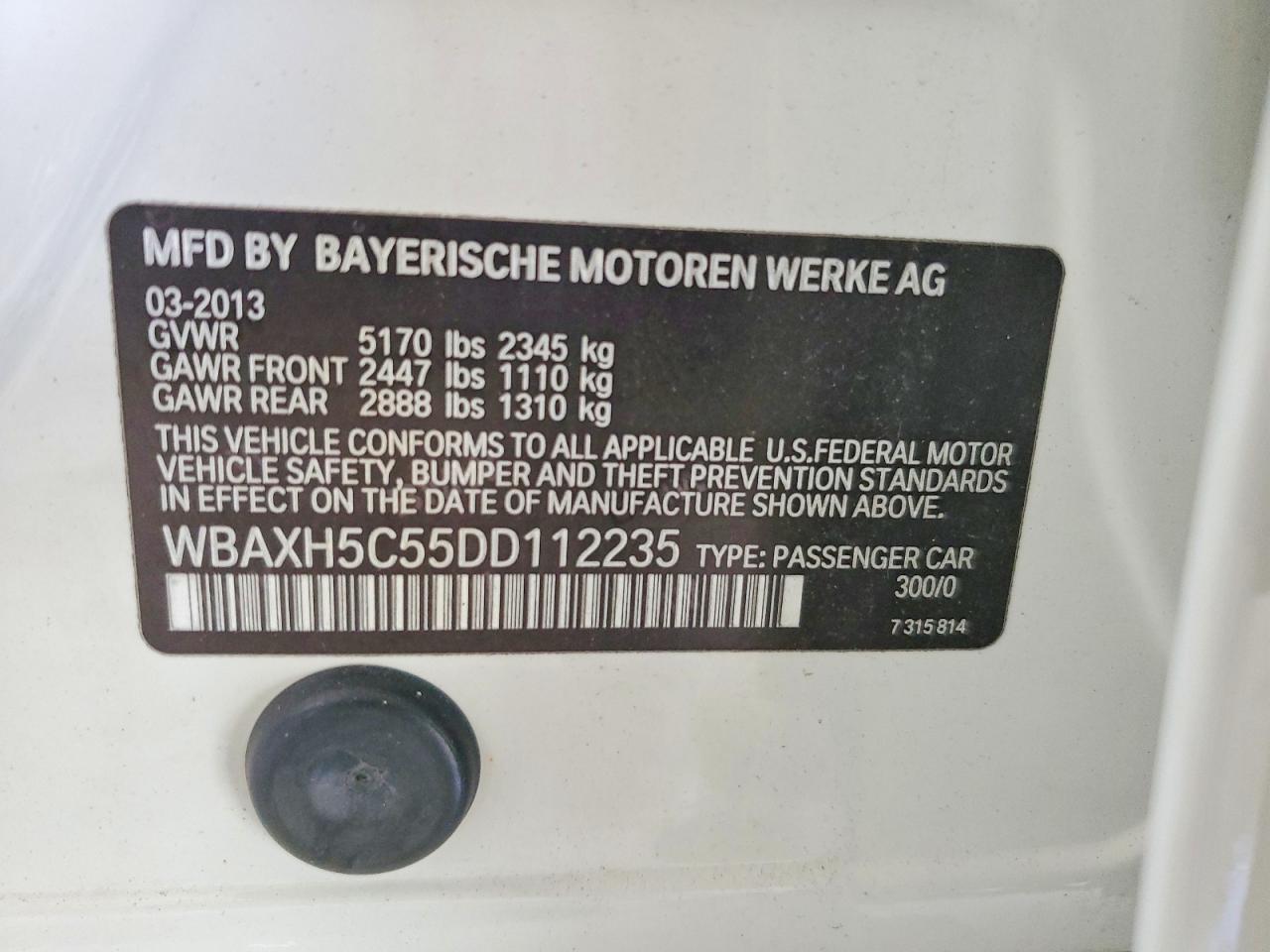 2013 Bmw 528 Xi White vin: WBAXH5C55DD112235