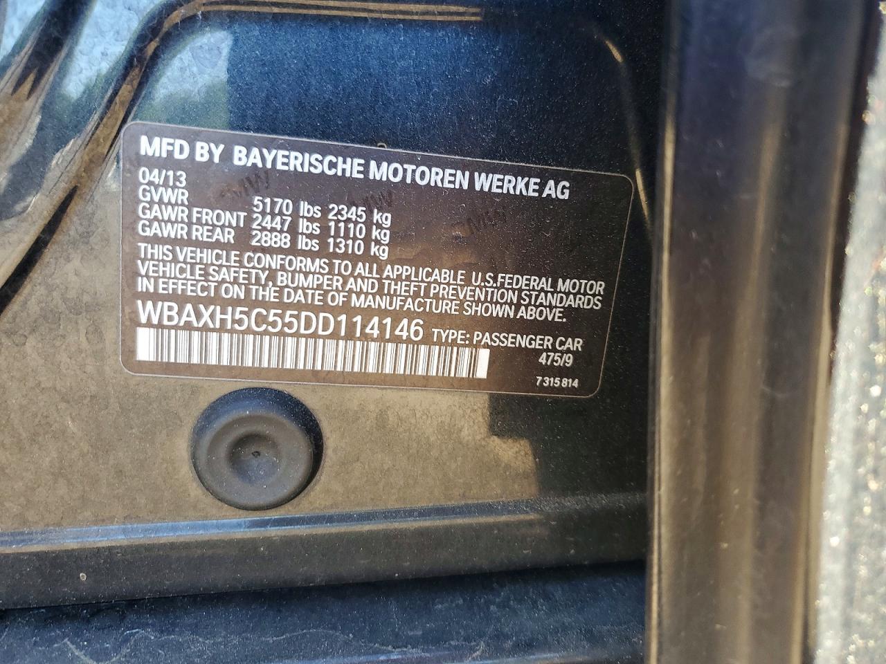 2013 Bmw 528 Xi Black vin: WBAXH5C55DD114146