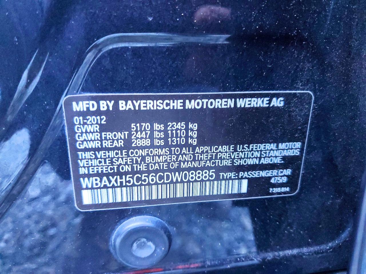 2012 Bmw 528 Черный vin: WBAXH5C56CDW08885
