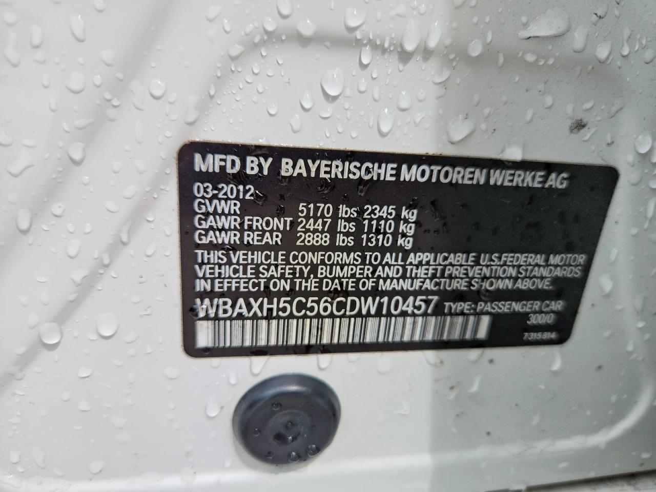 2012 Bmw 528 Xi White vin: WBAXH5C56CDW10457