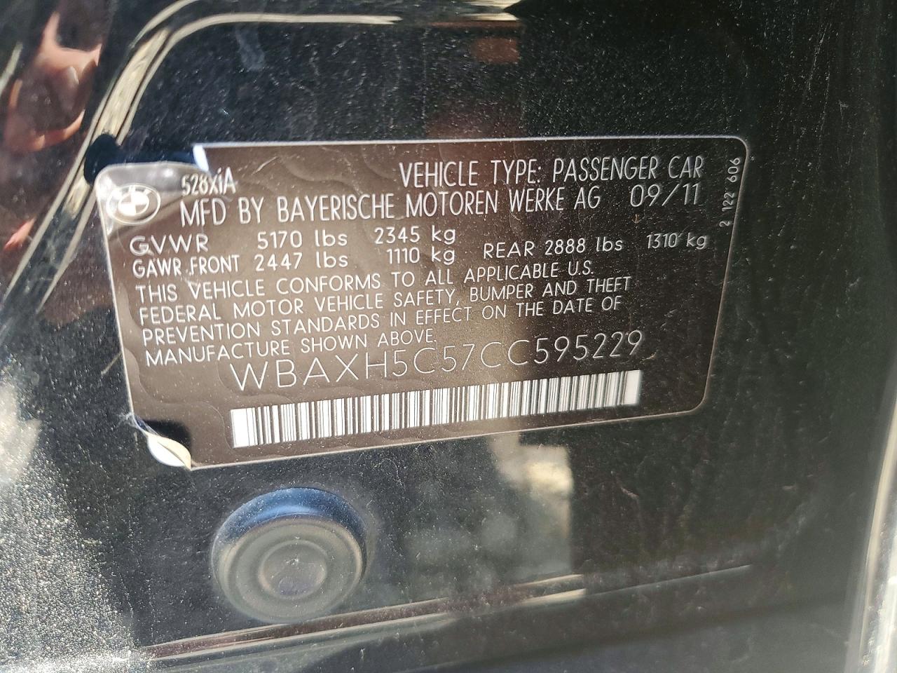 2012 Bmw 528 Xi Черный vin: WBAXH5C57CC595229