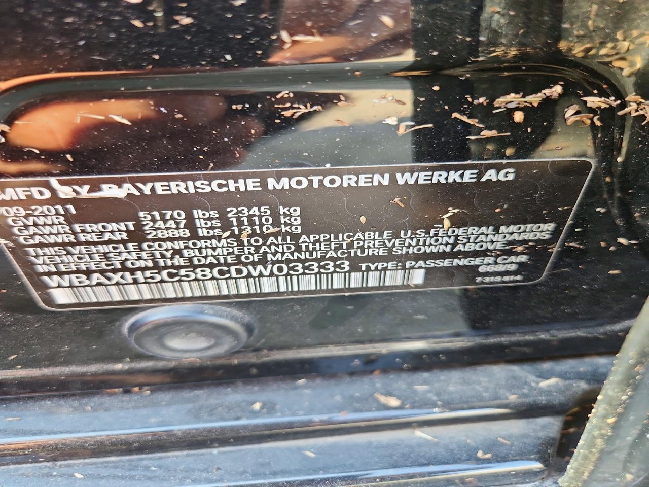 2012 Bmw 528 Xi Black vin: WBAXH5C58CDW03333