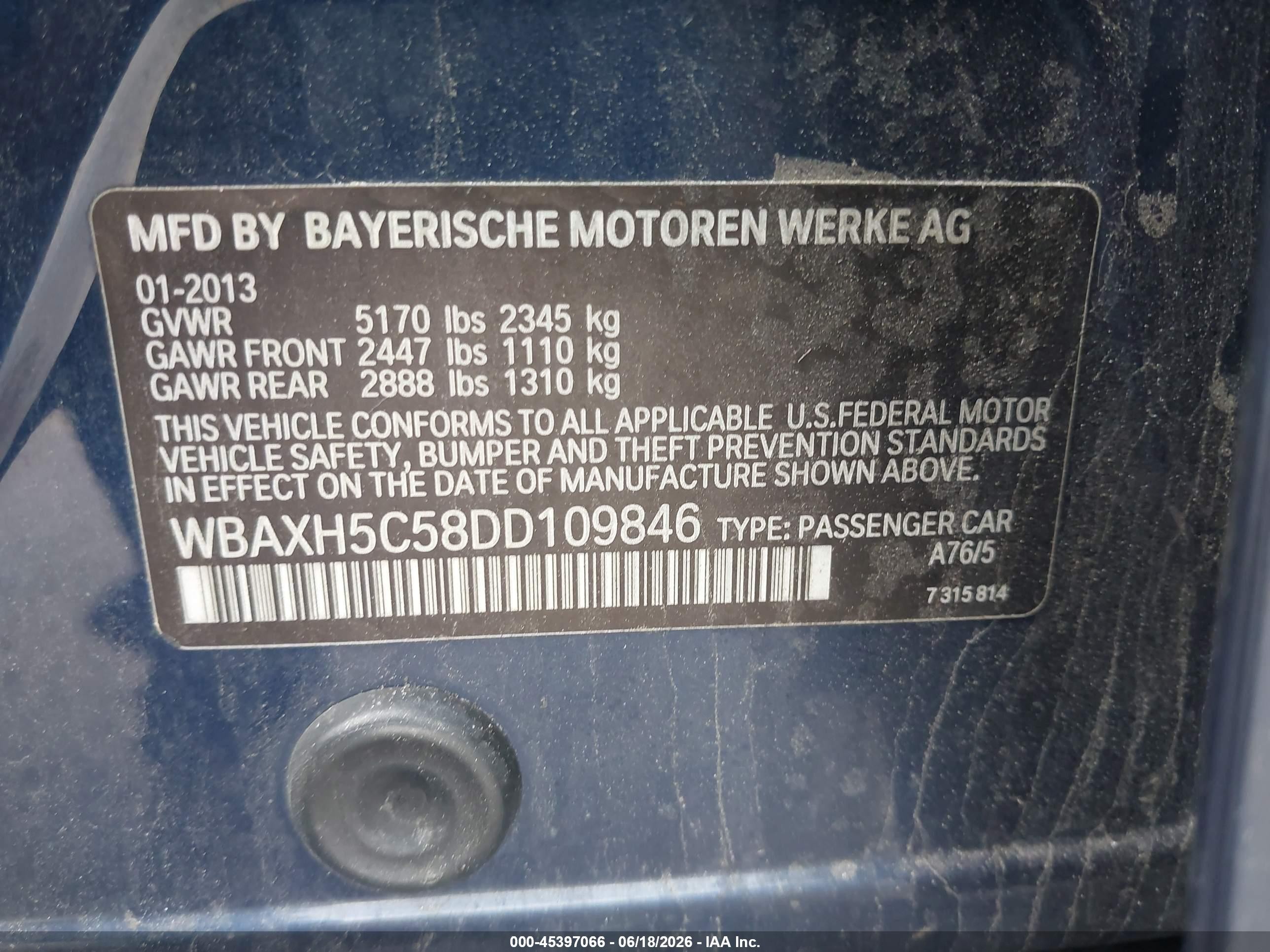 2013 Bmw 528i Xdrive Blue vin: WBAXH5C58DD109846