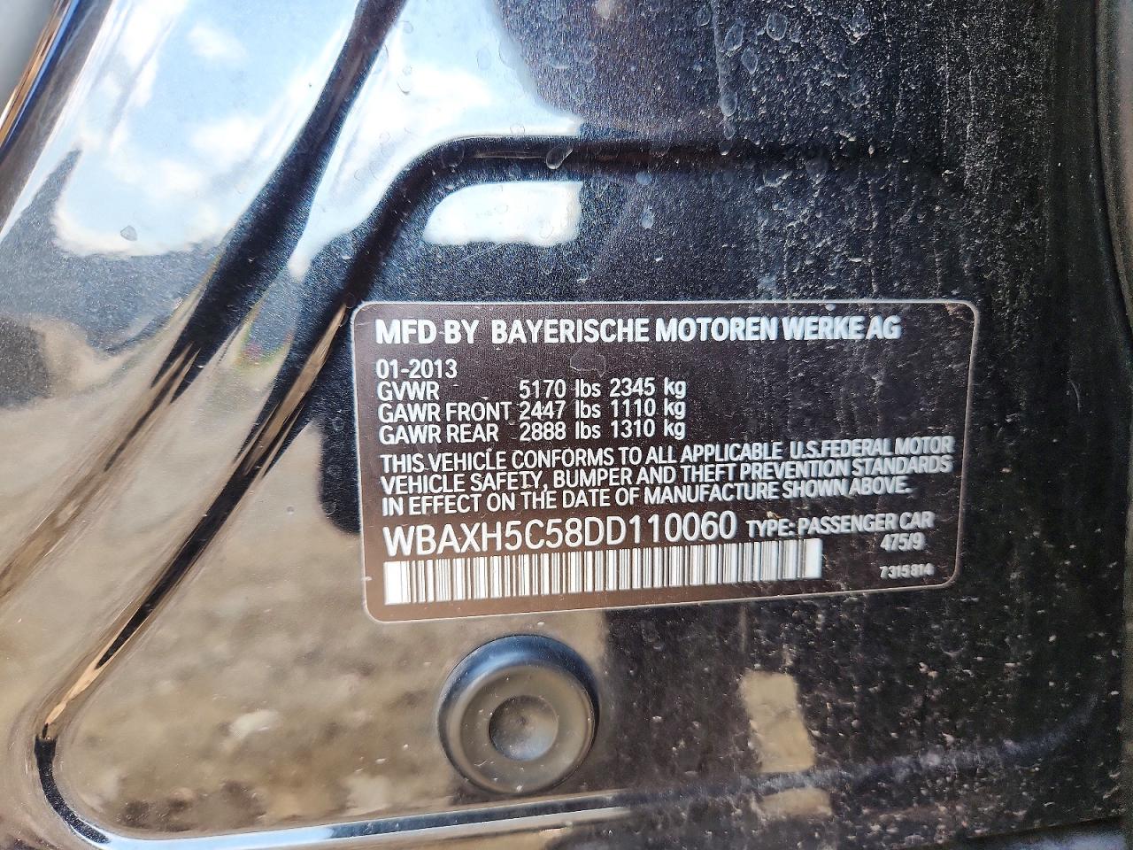 2013 Bmw 528 Xi Black vin: WBAXH5C58DD110060