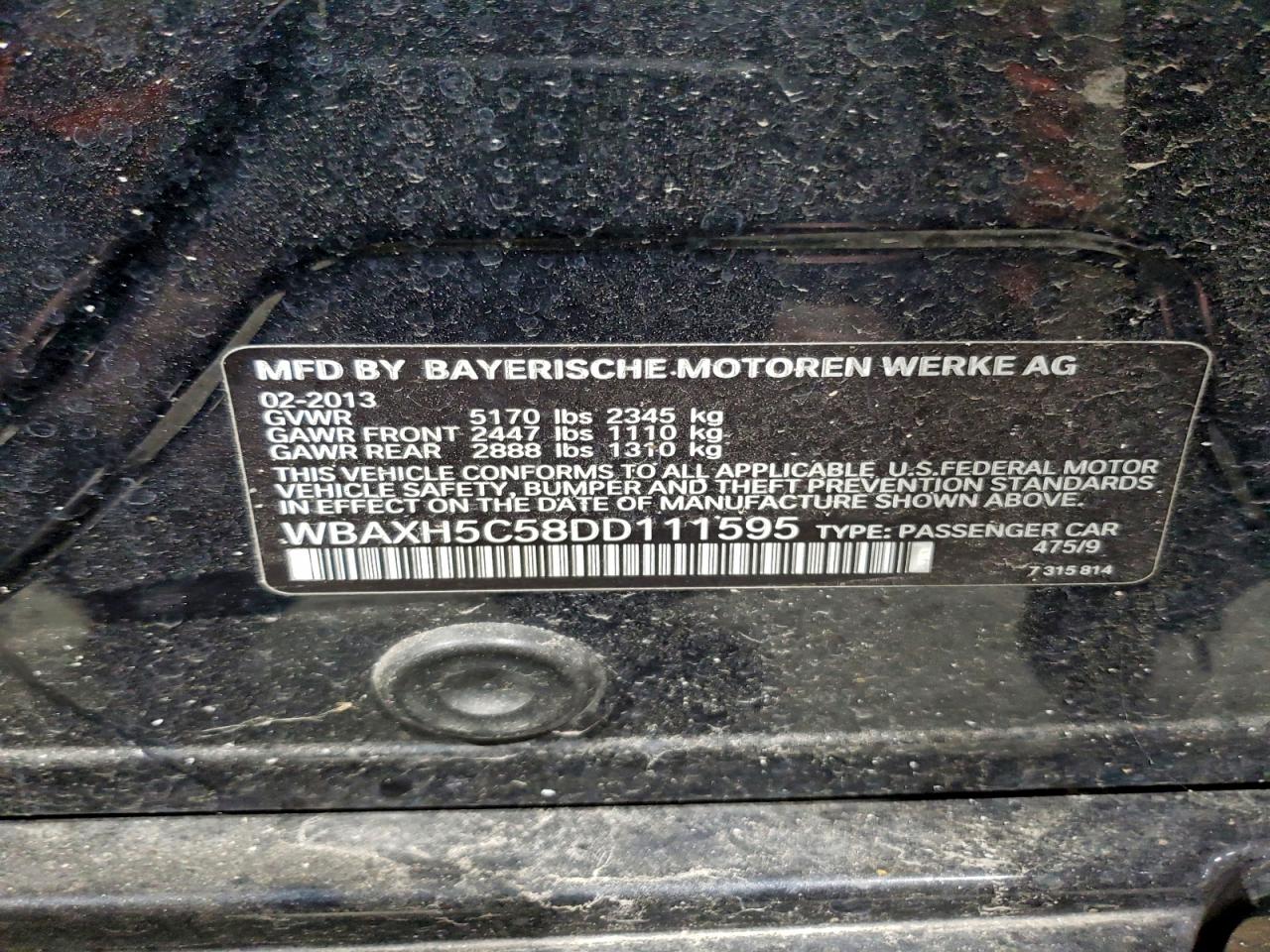 2013 Bmw 528 Xi Black vin: WBAXH5C58DD111595