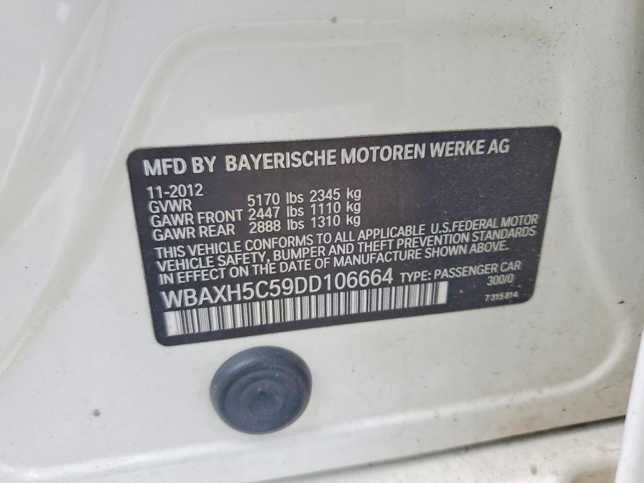 2013 Bmw 528 Xi White vin: WBAXH5C59DD106664
