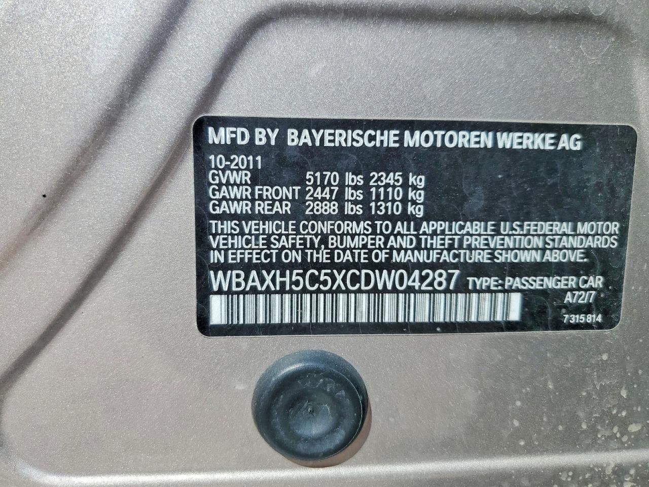 2012 Bmw 528 Gray vin: WBAXH5C5XCDW04287