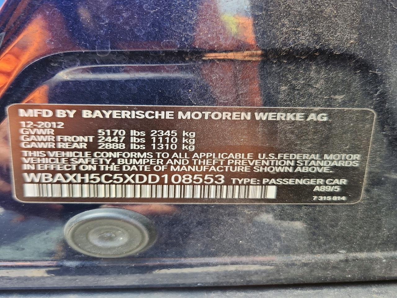 2013 Bmw 528 Xi Blue vin: WBAXH5C5XDD108553