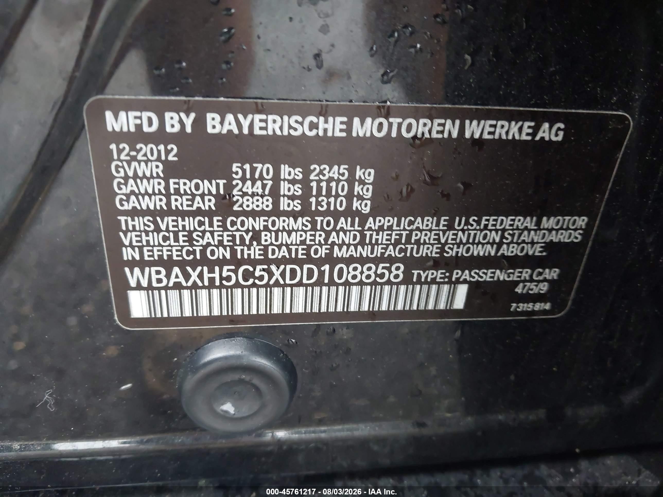2013 Bmw 528i Xdrive Черный vin: WBAXH5C5XDD108858
