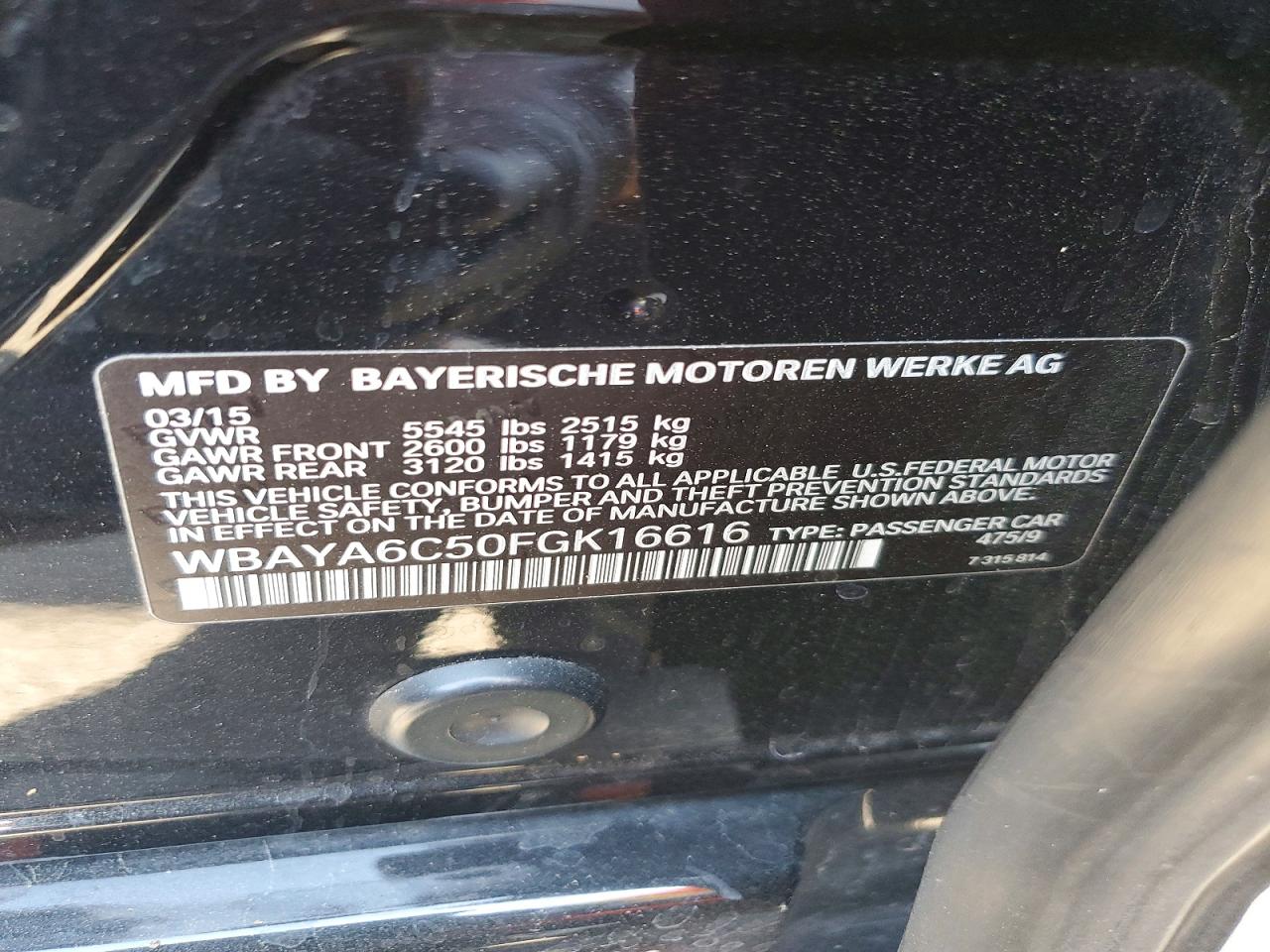 2015 Bmw 740 I Black vin: WBAYA6C50FGK16616